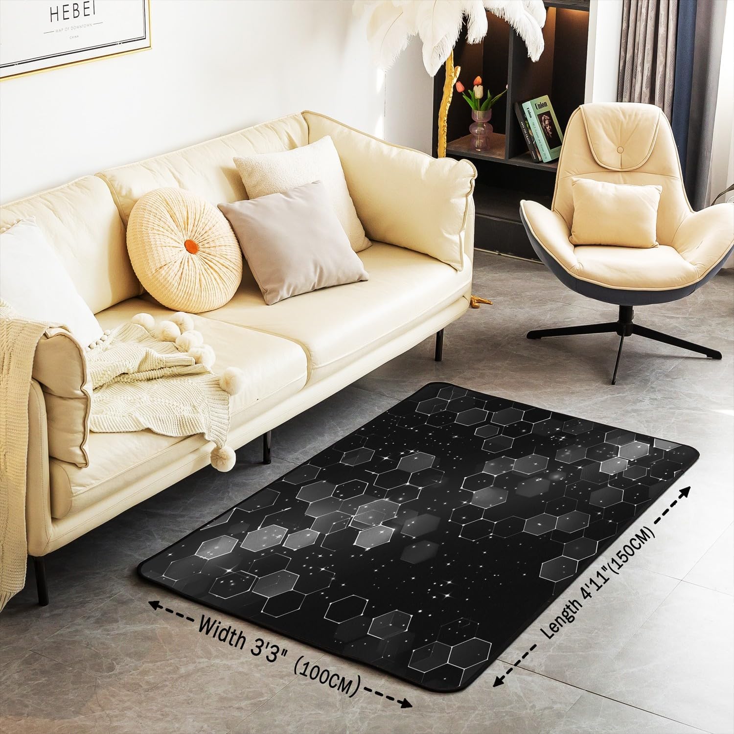 Alfombra de área de panal gris de 5 x 7 para niños, geométrica, decorativa, juego de alfombras hexagonales para sala de estar, decoración de