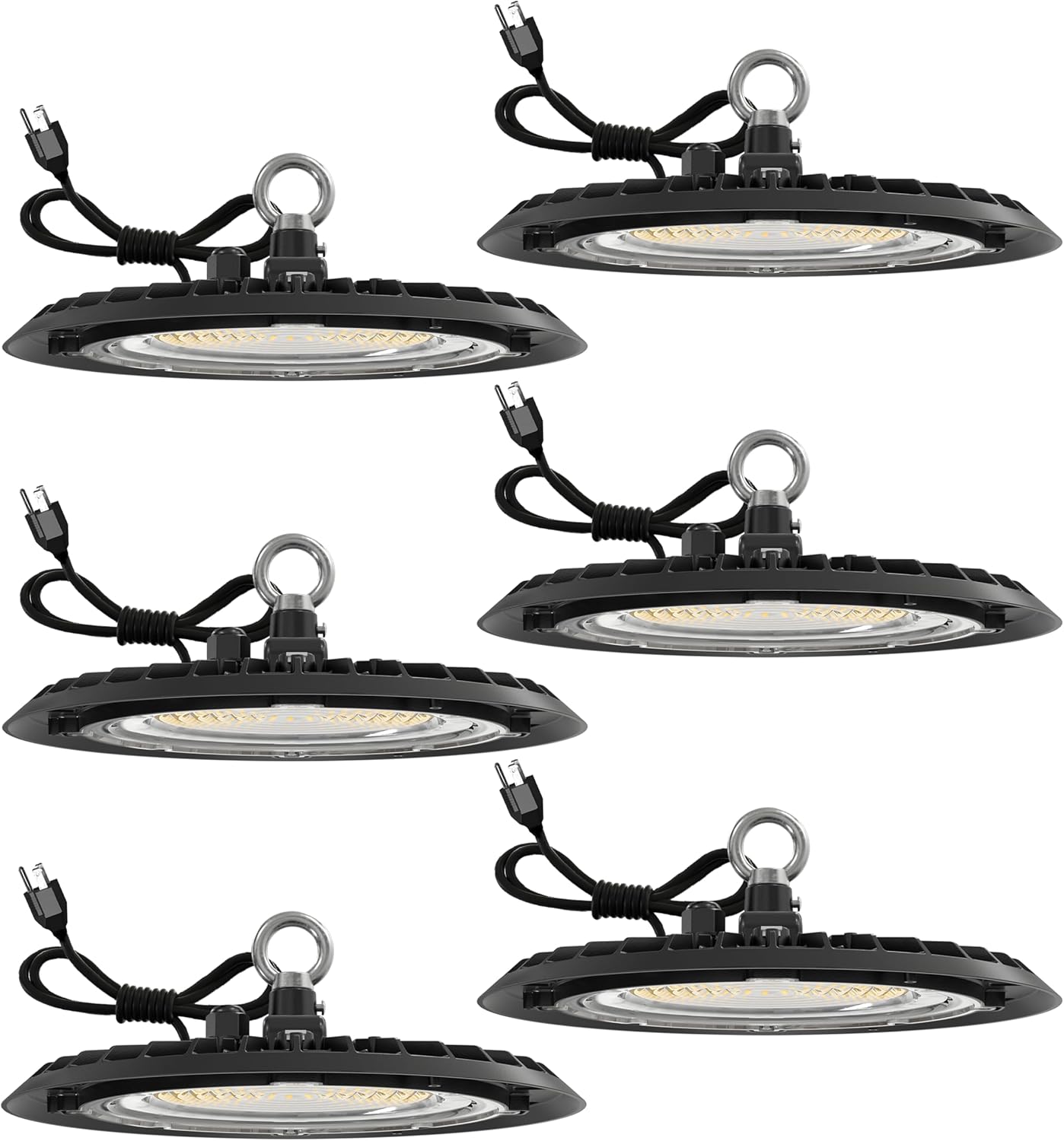 Sunco Lighting Paquete de 6 luces LED UFO de alta bahía, iluminación Plug & Play para almacén, luz diurna de 5000 K, 150 W, cable de alimentación