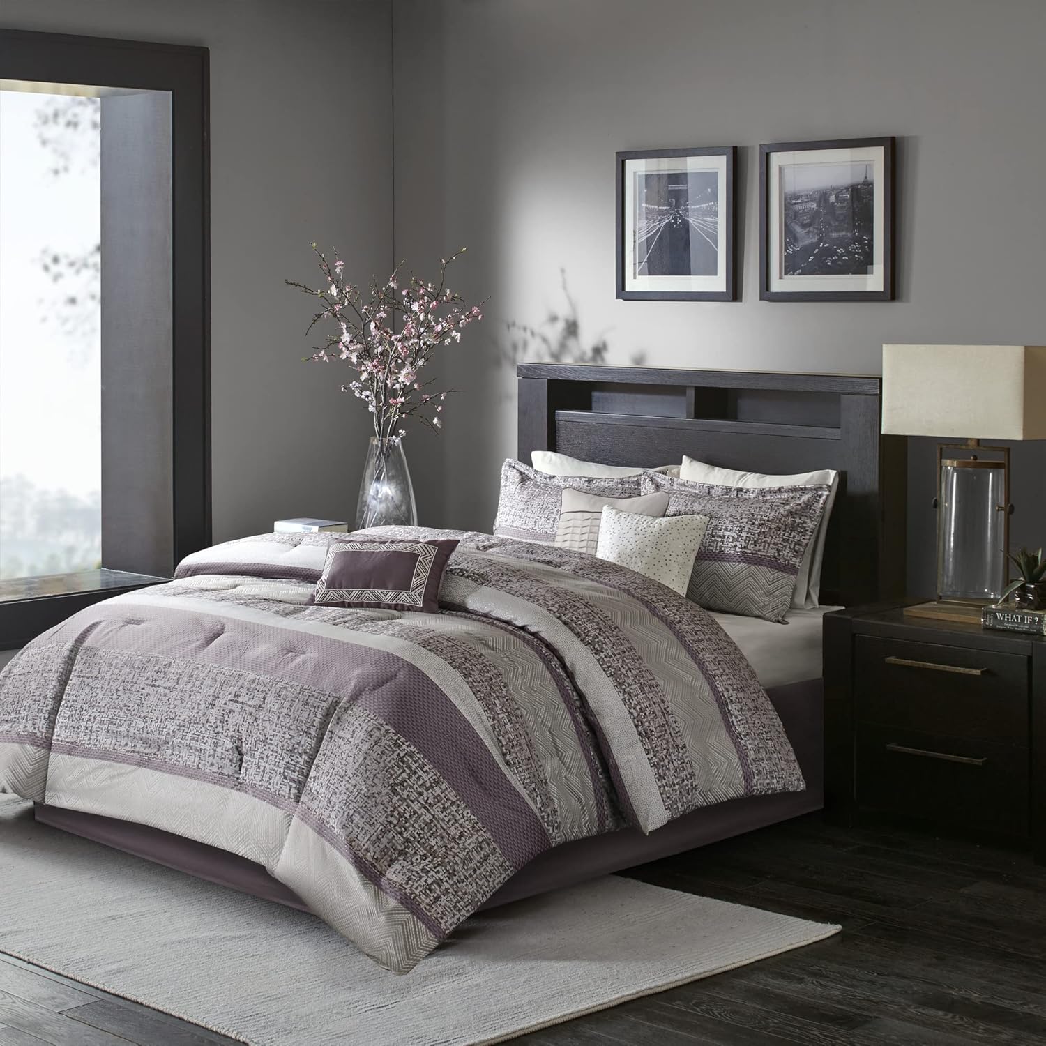 Madison Park Juego de edredón de lujo, diseño tradicional de jacquard, ropa de cama alternativa para todas las estaciones, falda de cama a juego,
