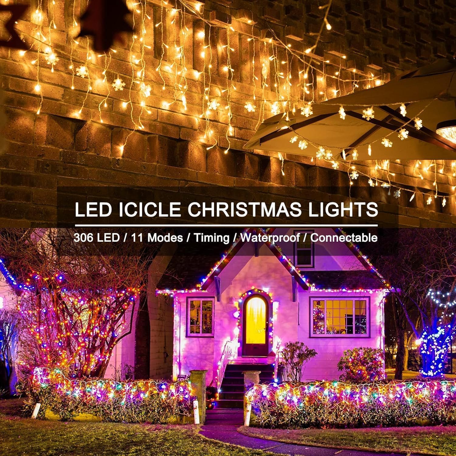 Luces de Navidad de carámbano para exteriores, 40 pies, 612 luces LED de carámbano con 108 gotas, tira de luces de carámbano con control remoto,