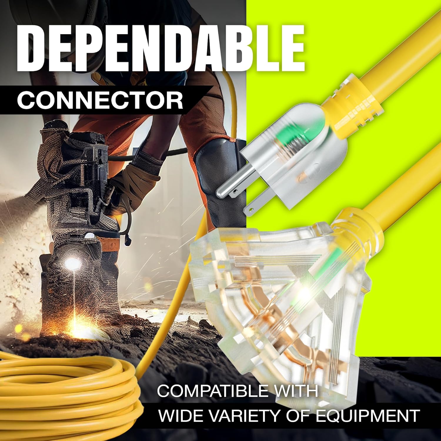 LifeSupplyUSA – Cable de extensión eléctrico de 75 pies para exteriores e interiores, impermeable, 3 clavijas, 3 salidas, SJTW, calibre 12, 15