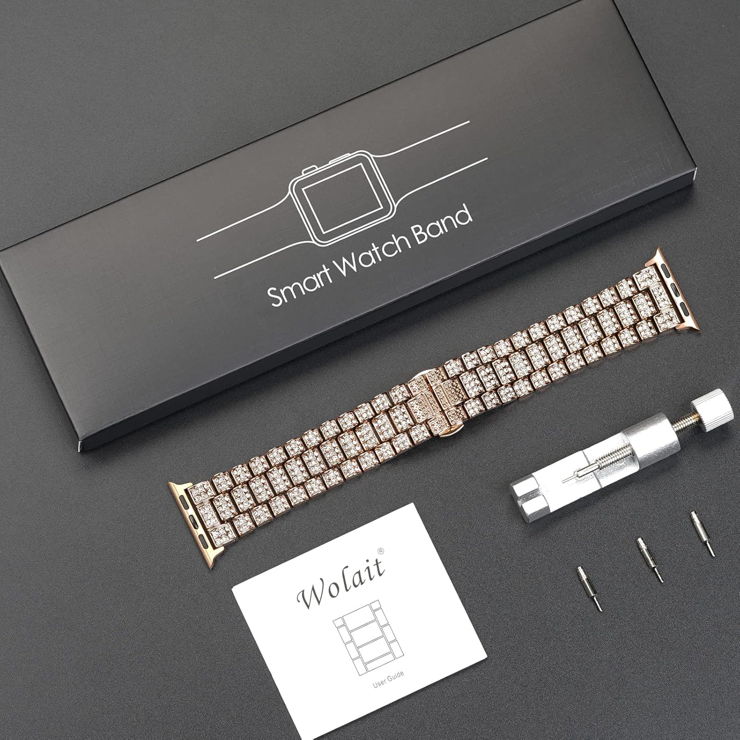 Wolait Compatible con Apple Watch Ultra 2 Band de 4945441.654 in 38401.614 in, correa de metal con diamantes de imitación para mujer para iWatch