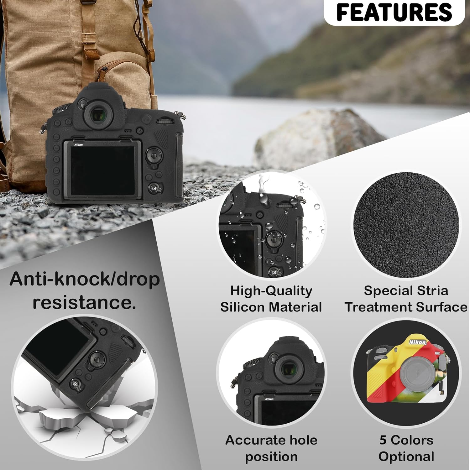 STSEETOP Funda de cámara para Nikon D850 – Funda protectora de silicona para DSLR, jaula desmontable, a prueba de golpes, a prueba de polvo (negro)