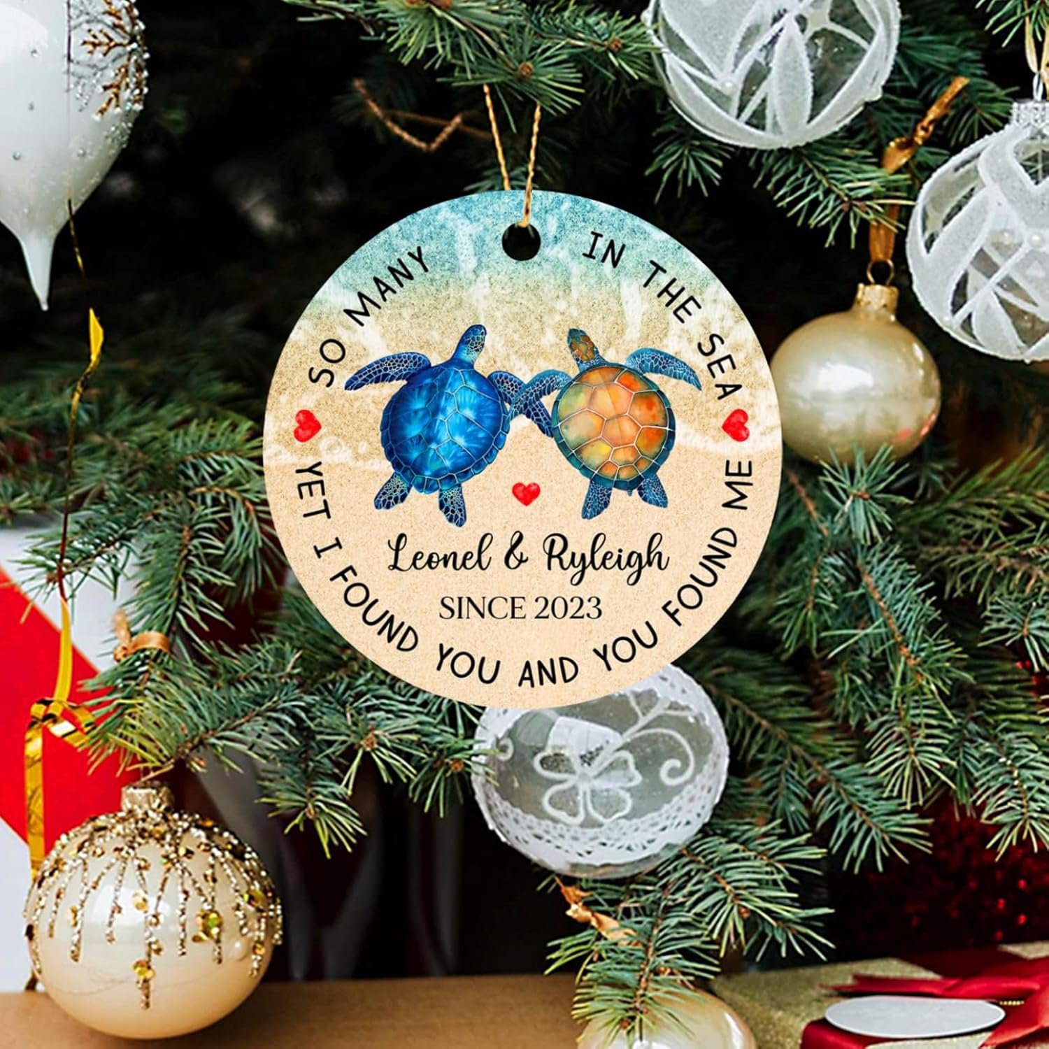 Adorno con texto en inglés “I Found You and You Found You”, decoración de Navidad para colgar, decoración de Navidad para parejas, regalo para