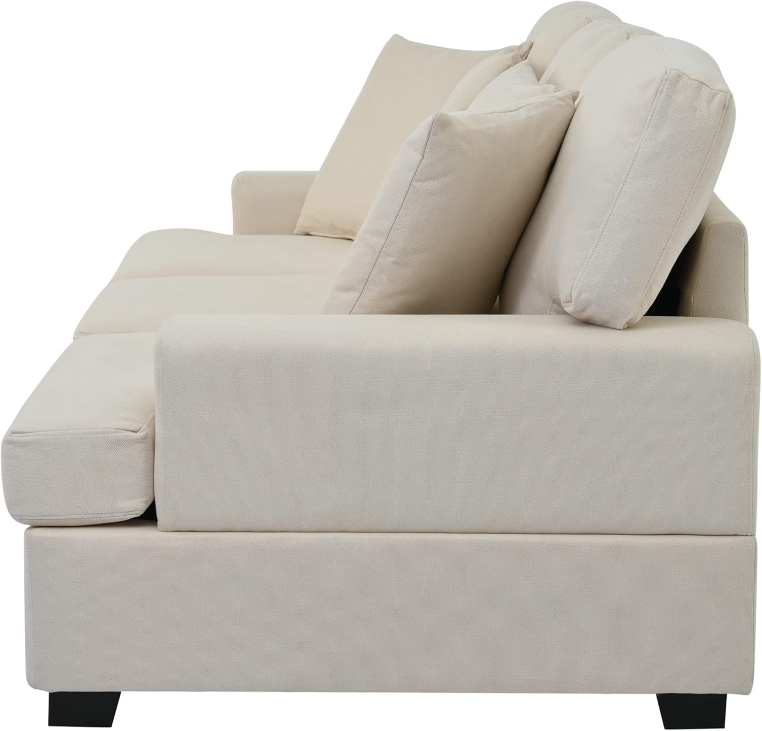 Cómodo sofá de 3 plazas de mediados de siglo, moderno sofá para sala de estar, sofá largo tapizado de tela de lino con 4 cómodas almohadas para
