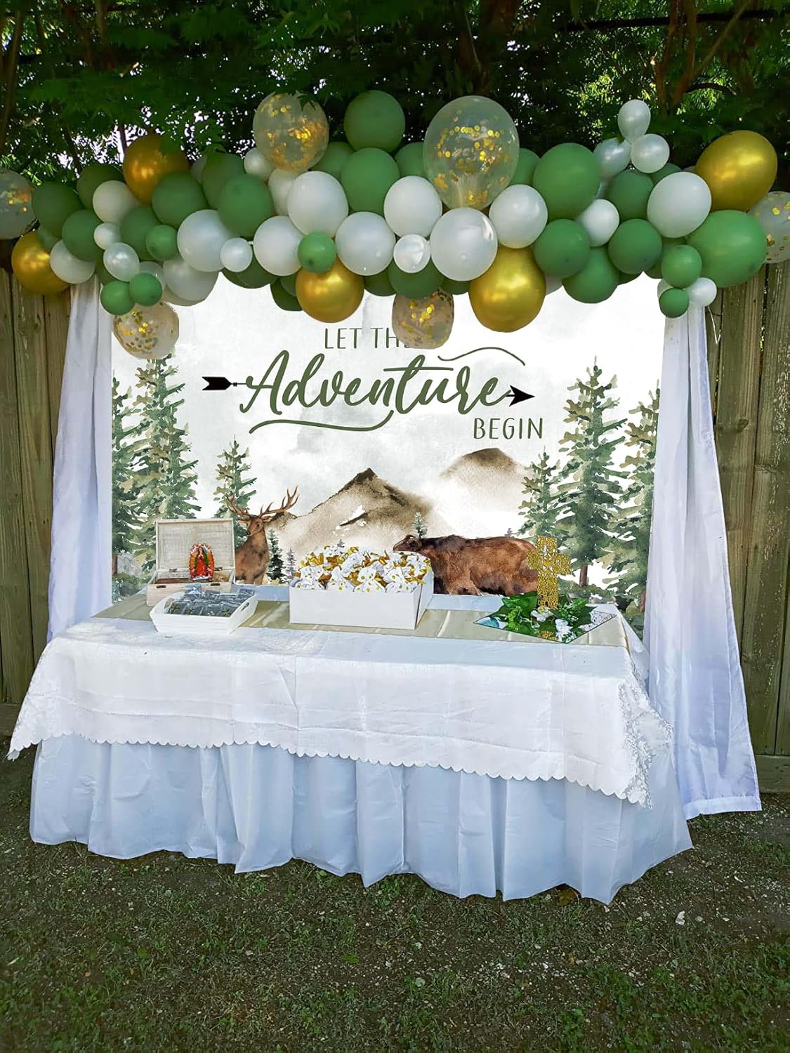 Adventure Awaits – Decoraciones para baby shower con texto en inglés “Let The Adventure Begin”, kit de arco de guirnalda de globos verde salvia para