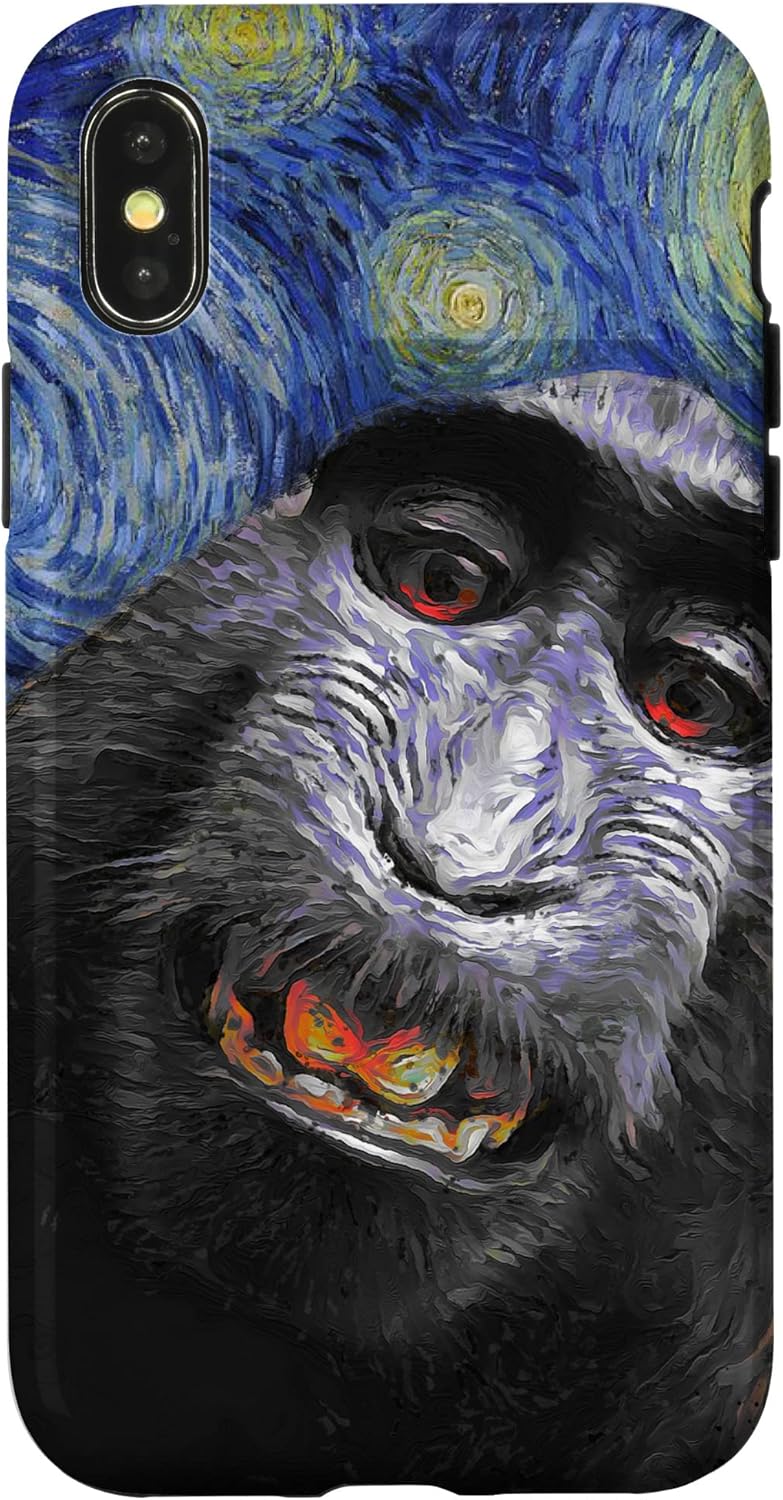 Estuche divertido para iPhone XXS para selfie de mono Van Gogh Noche estrellada