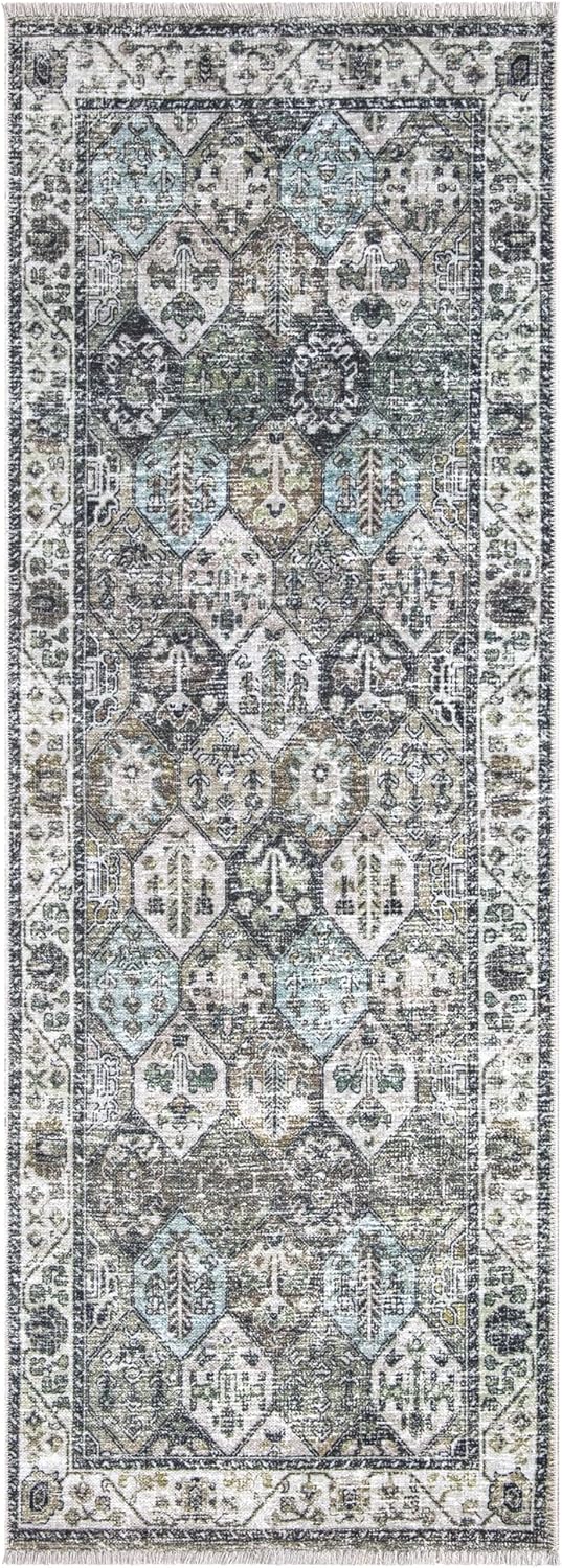 Bloom Rugs – Alfombra caminera Caria lavable, antideslizante, de 1,83 m, color beige y oliva, para entrada, pasillo, baño y cocina, tamaño exacto
