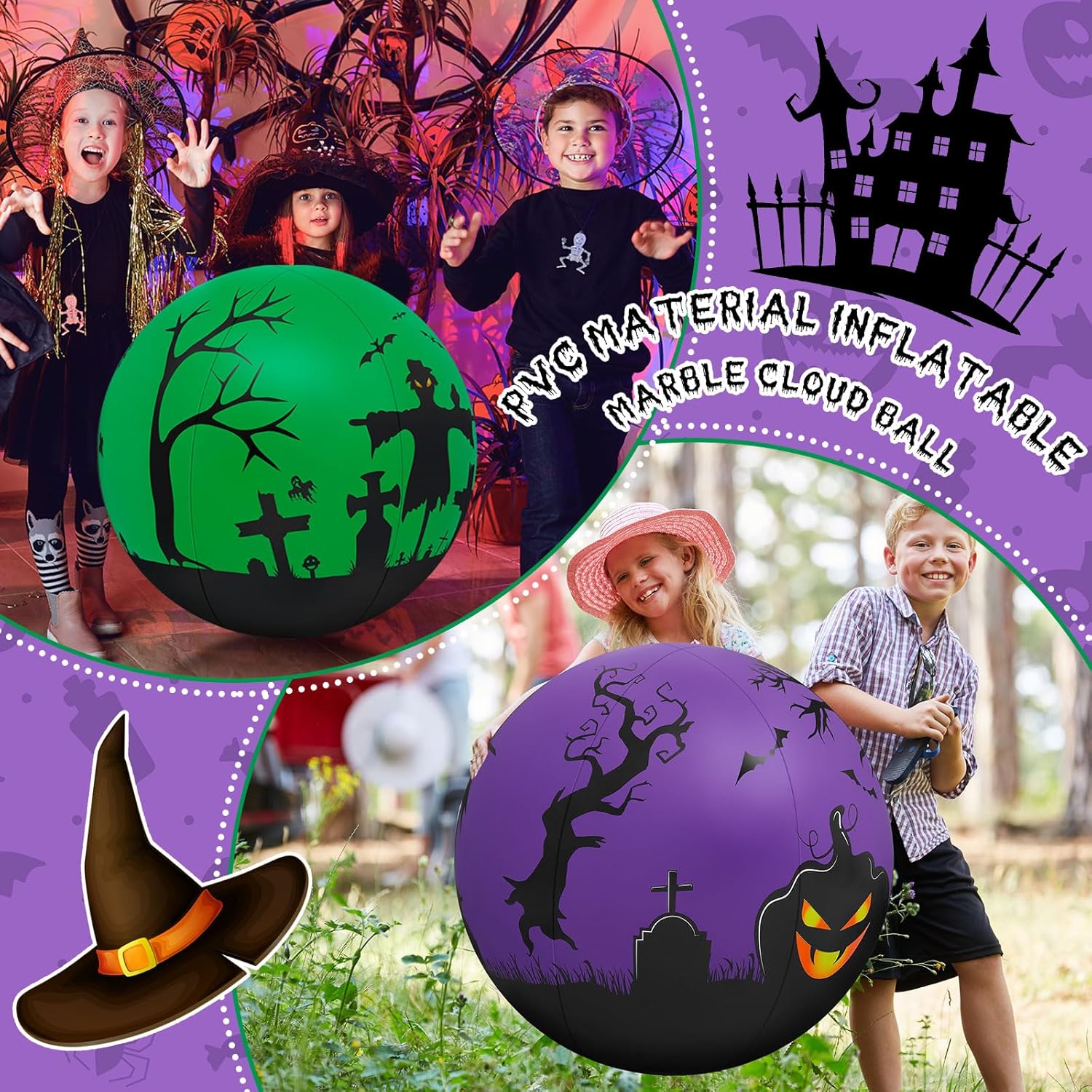 2 piezas de 27 pulgadas que brillan en la oscuridad enorme bola de Halloween con luz LED, bola inflable gigante de Halloween que brilla