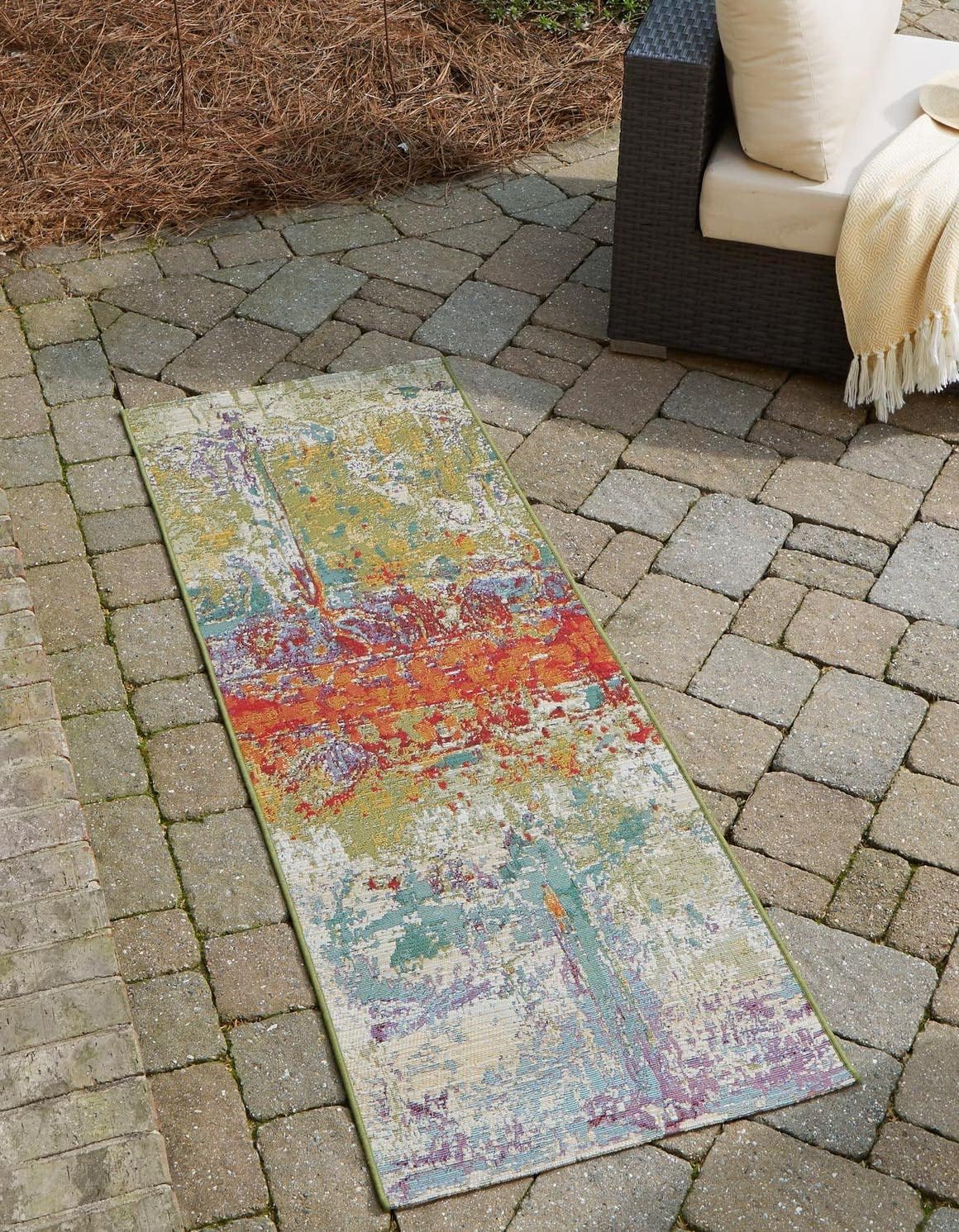Unique Loom Outdoor Modern Collection – Alfombra de área arrugada (2 pies x 3 pies 11 pulgadas, multicolor, dorado)