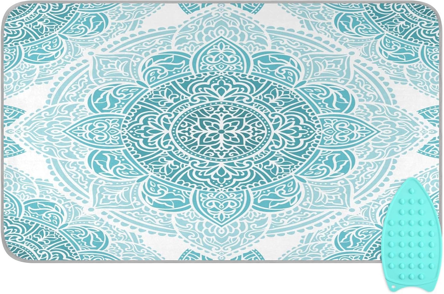 Alfombrilla de planchar con mandala turquesa aguamarina, con acolchado de 0.118 in y soporte de silicona para planchar, acolchado y almohadilla de