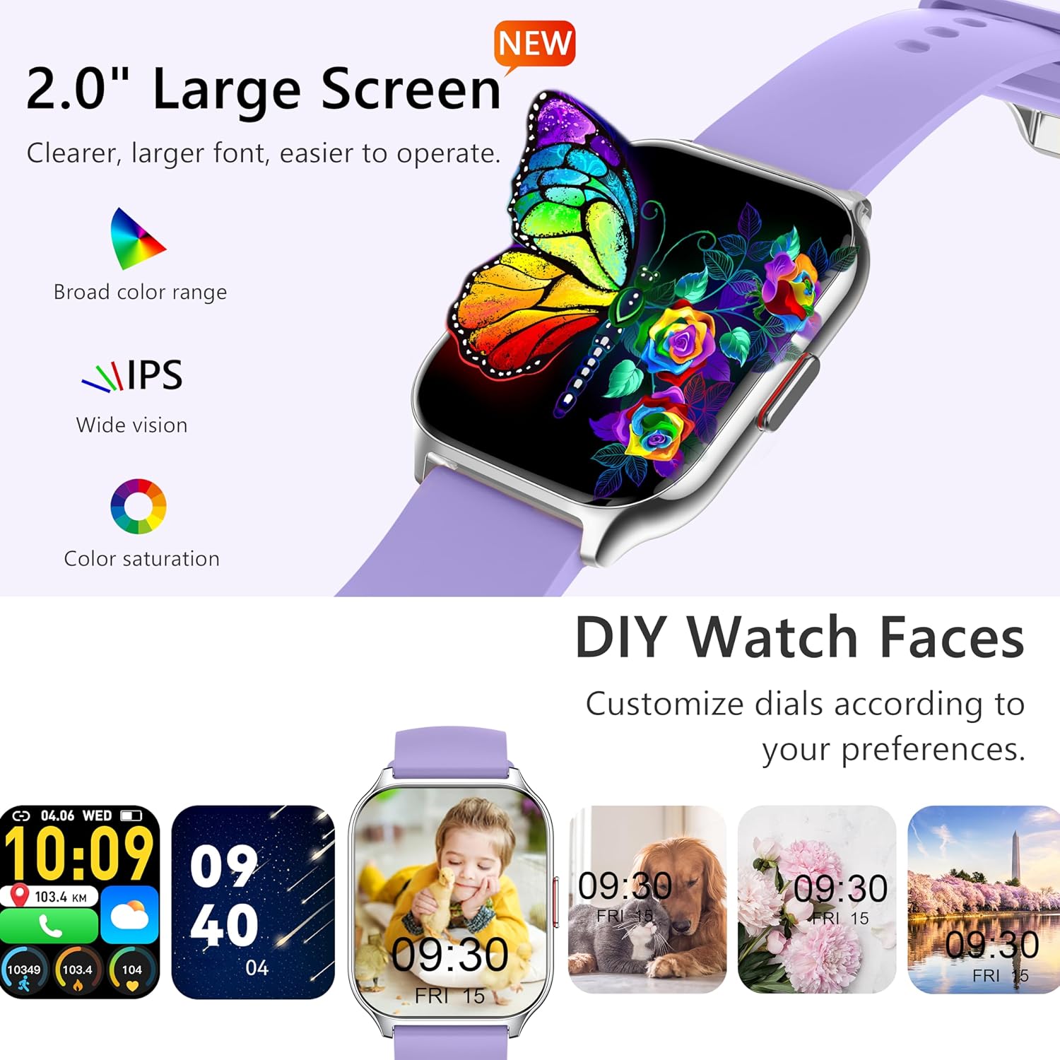 ZOSKVEE Reloj inteligente para mujeres y hombres (marcadorespuesta de llamadas), reloj de seguimiento de fitness de 2.0 pulgadas con monitor de