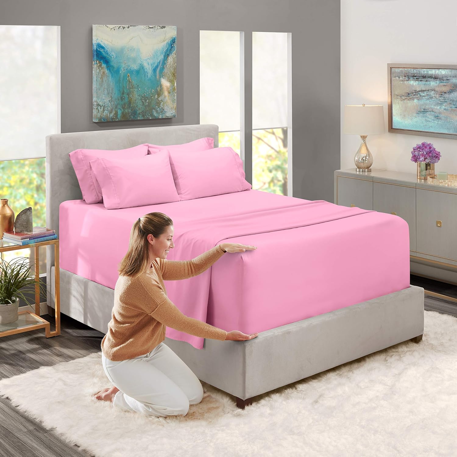 Nestl Bedding – Sábanas de bolsillo extraprofunda con 6 piezas, para colchones de 18 a 24.0 pulgadas, sábanas de cama ultraprofundas de hotel