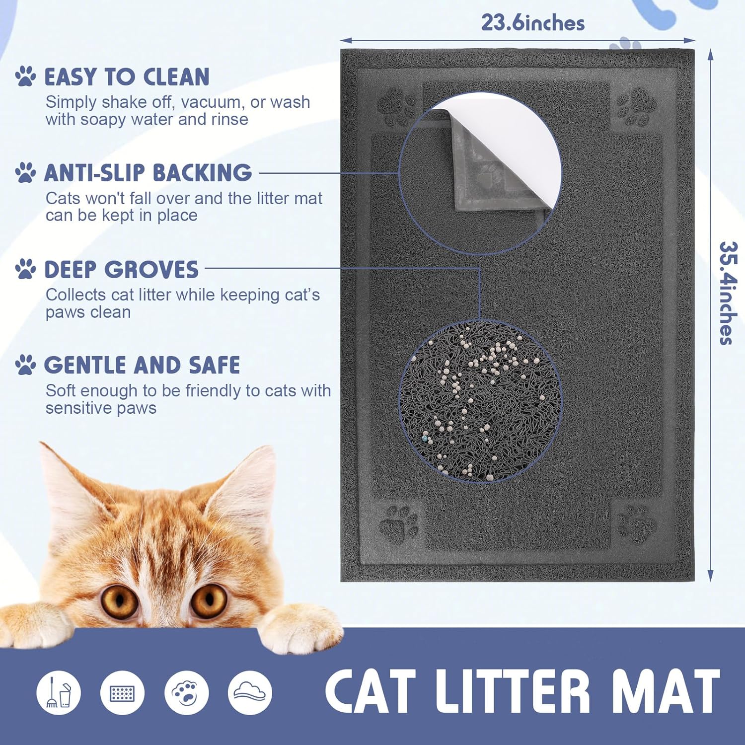 Tioncy Juego de 2 cajas de arena de acero inoxidable y pala de arena para gatos con 1 alfombrilla de arena para gatos, caja de arena de metal,