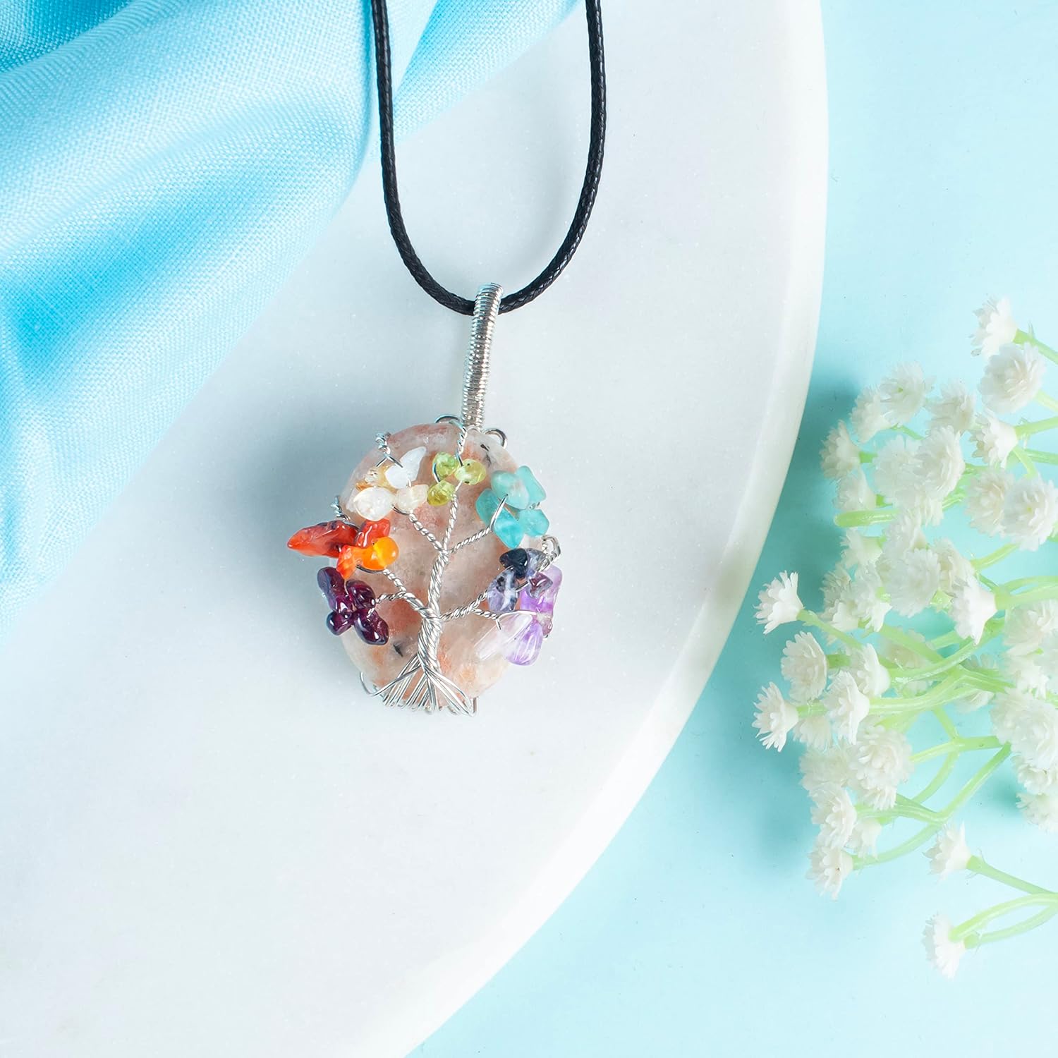 Crocon Gemstone Pendant Necklace Handmade Reiki Healing Crystal Amulet Natural Stone Jewelry for Unisex Gift