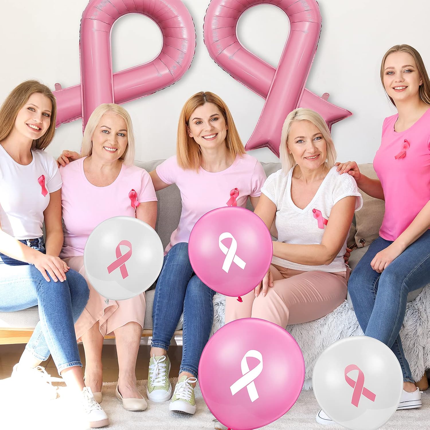 40 globos de cinta rosa sobre el cáncer de mama, globos de concienciación sobre el cáncer de mama, globo rosa sobre el cáncer de mama, globo de