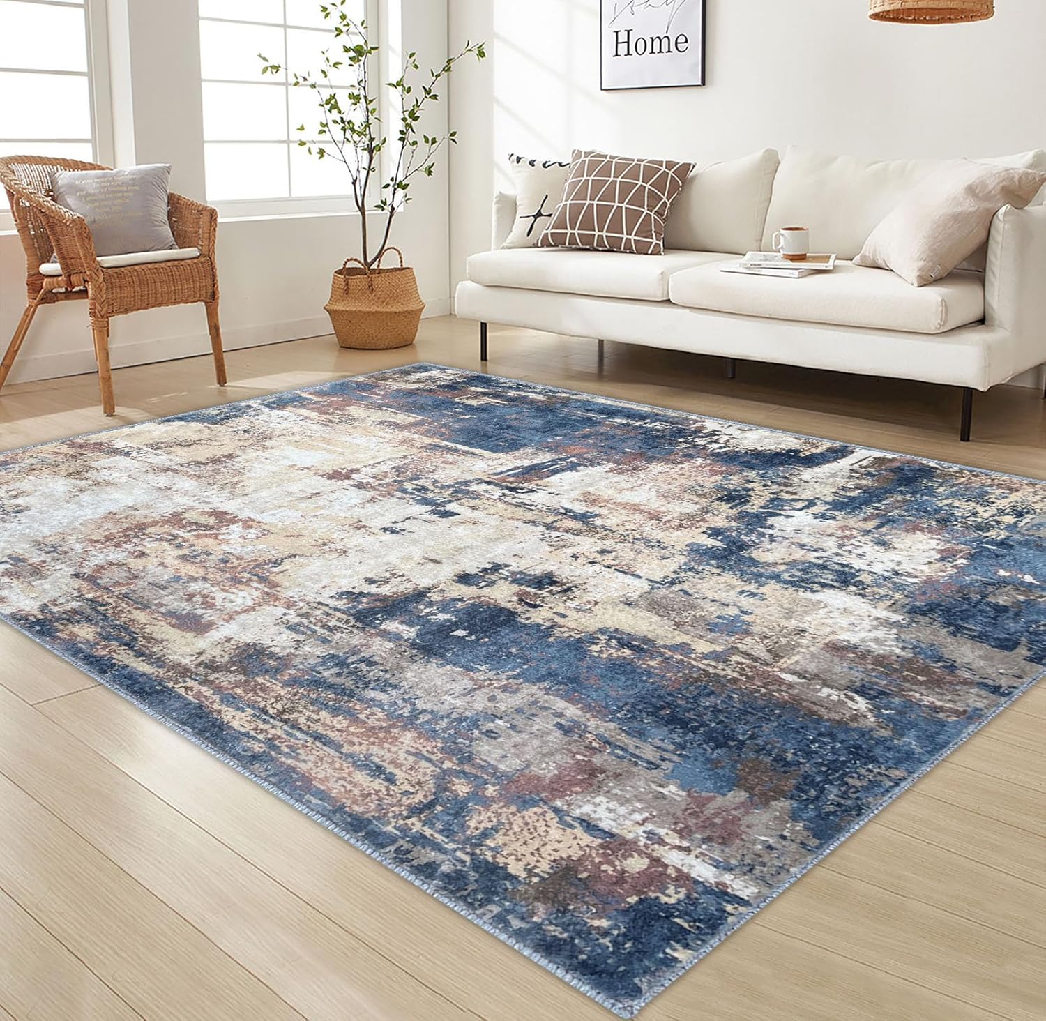 KOZYFLY Alfombra moderna abstracta de 5 x 7 pulgadas, lavable a máquina, para dormitorio, sala de estar, alfombra de lana sintética, suave, de pelo