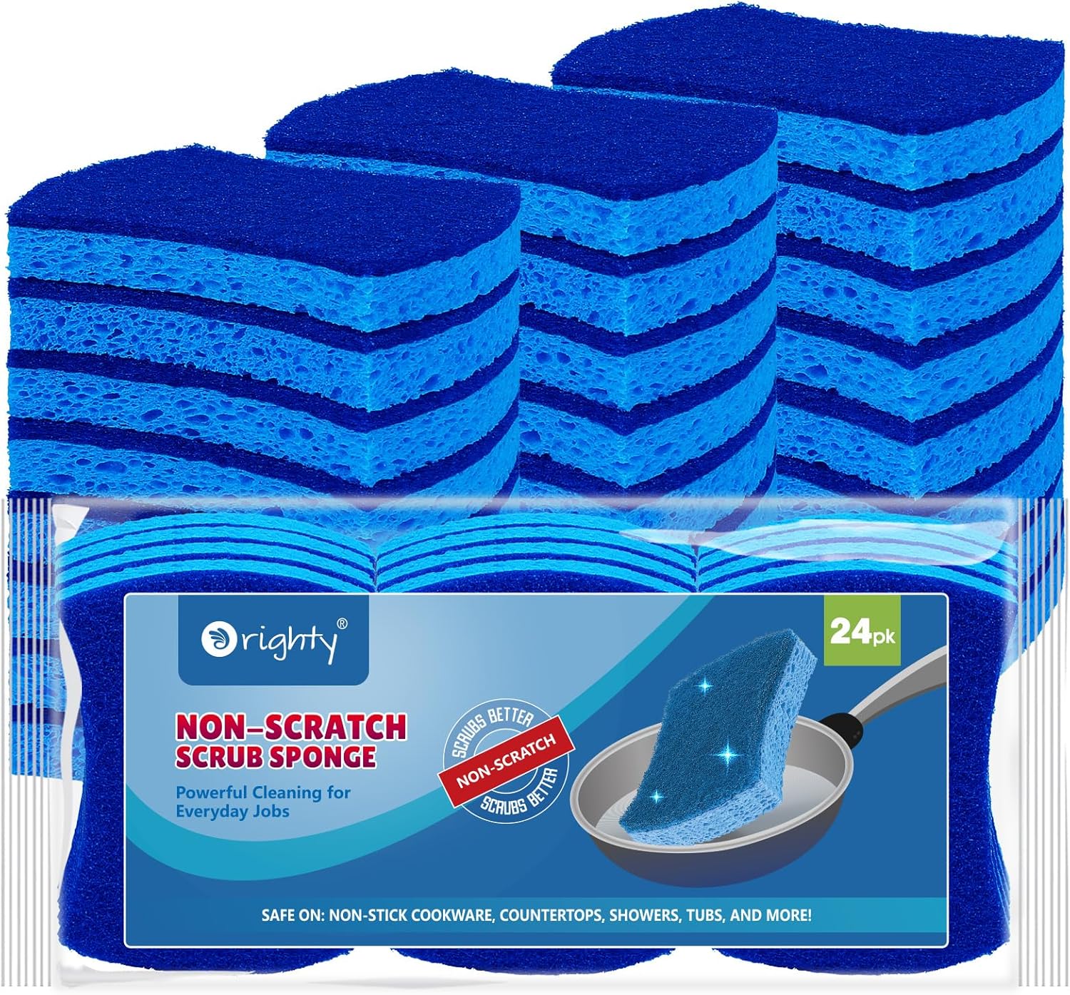 Orighty Paquete de 24 esponjas de celulosa antiarañazos, esponjas de cocina para cocina, baño y hogar, esponjas de doble cara para platos, esponjas