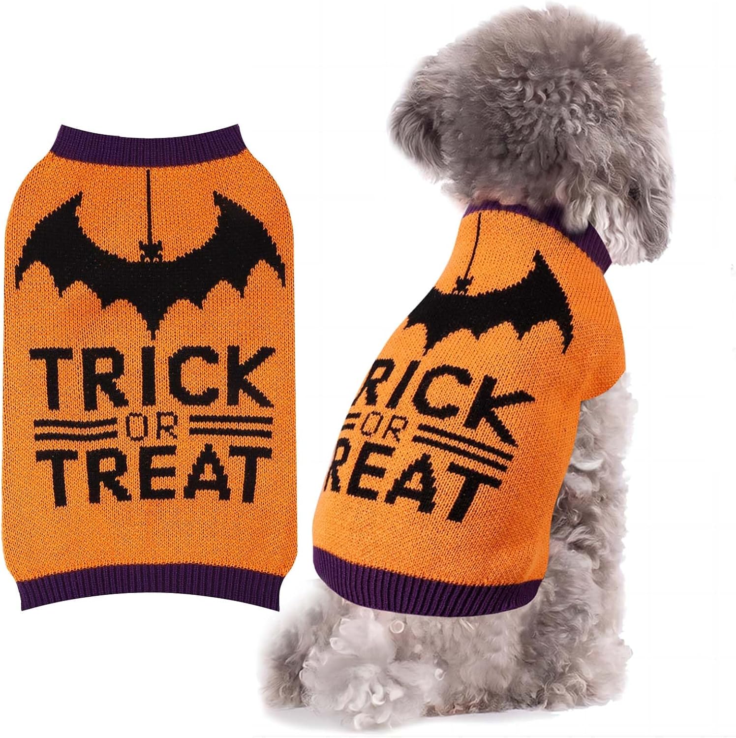 Suéter de Halloween para perros cuello alto, de punto, cálido disfraz de murciélago para cachorro, suéter de invierno para truco o trato, ropa para
