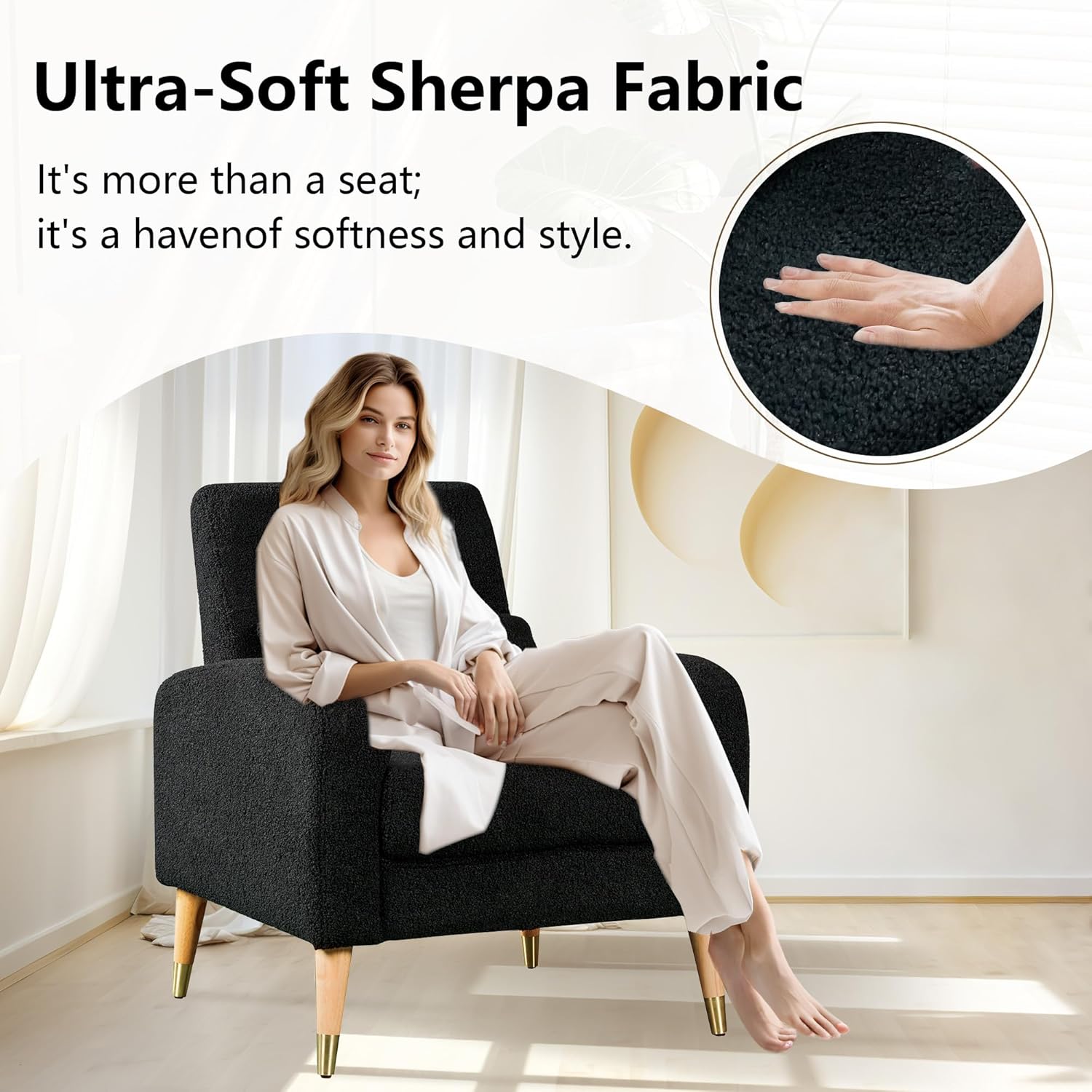 Dolonm Silla decorativa moderna de mediados de siglo, sillón tapizado, silla de sala de estar, cómoda silla individual con patas resistentes, silla