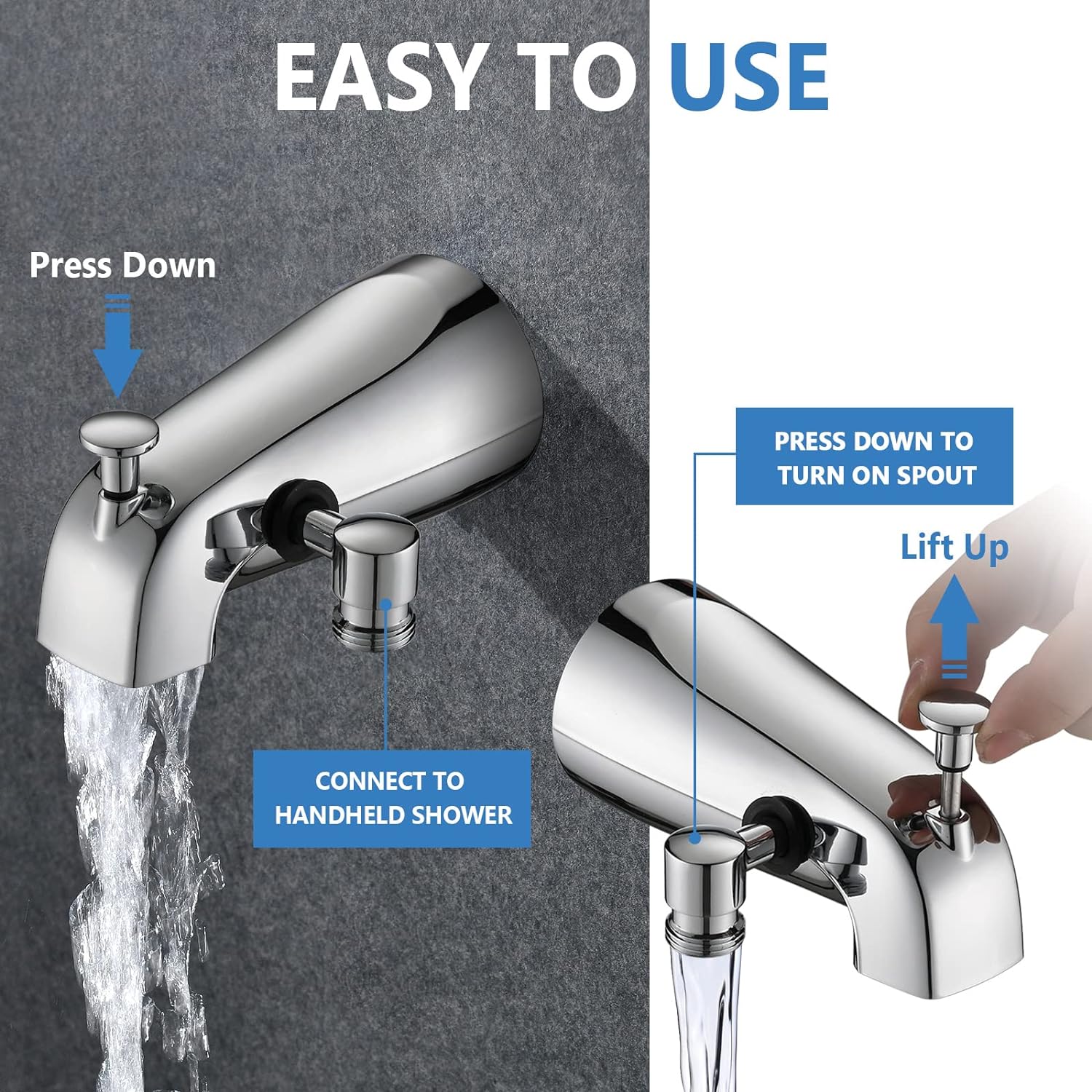 PROOX Boquilla desviadora de metal, 6 ajustes de ducha de mano con interruptor de pausa de encendidoapagado, barra deslizante ajustable, cromado