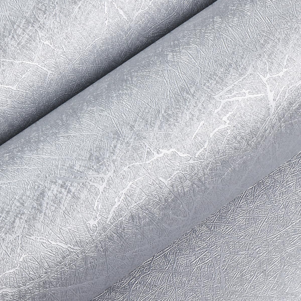 Papel tapiz de seda plateada de 15.7 x 78.7 pulgadas, papel de contacto plateado en relieve, autoadhesivo, extraíble, papel tapiz texturizado de