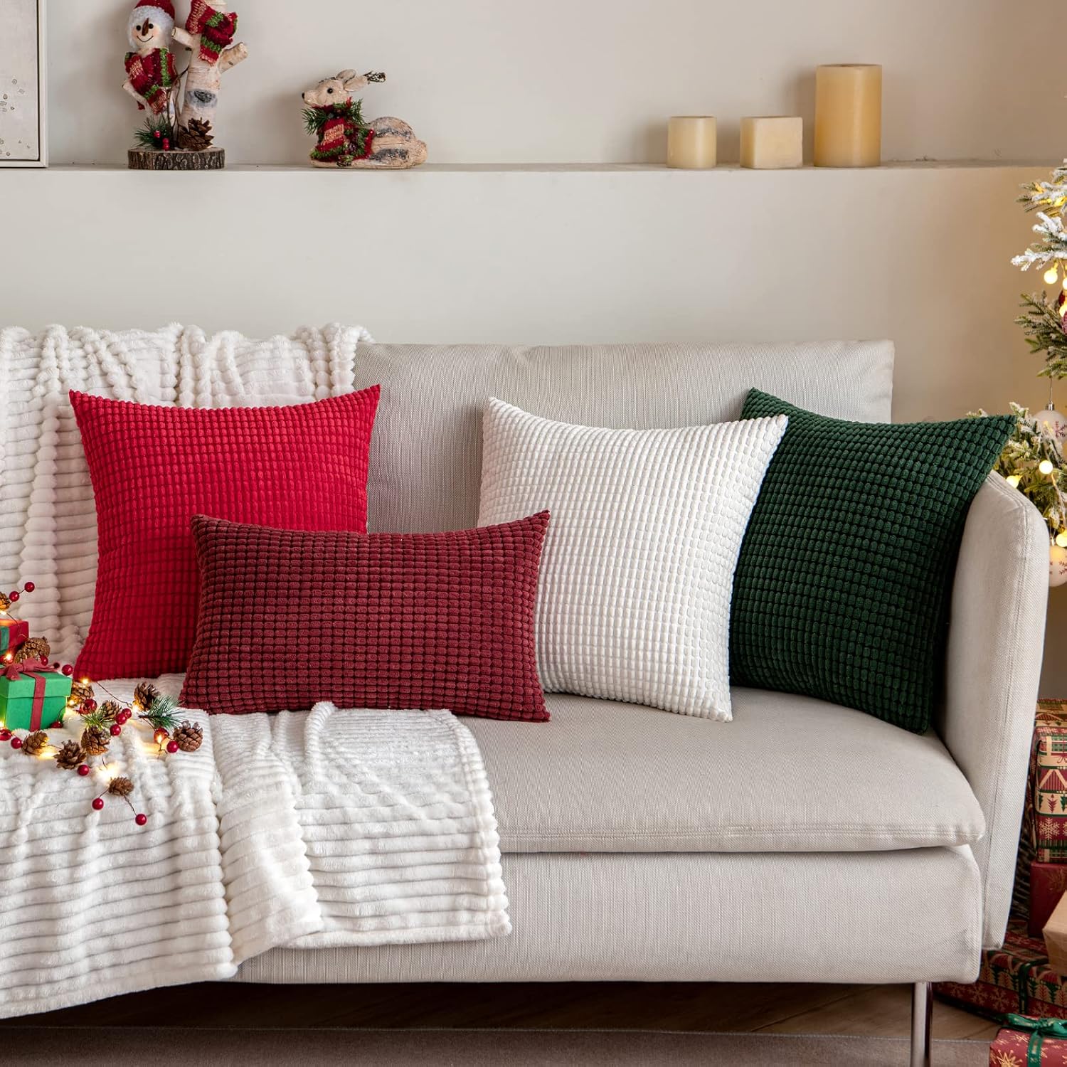 MIULEE Paquete de 2 fundas de almohada de 16 x 16 pulgadas, color verde oscuro, de pana súper suave, decoración del hogar, para sofá, dormitorio,