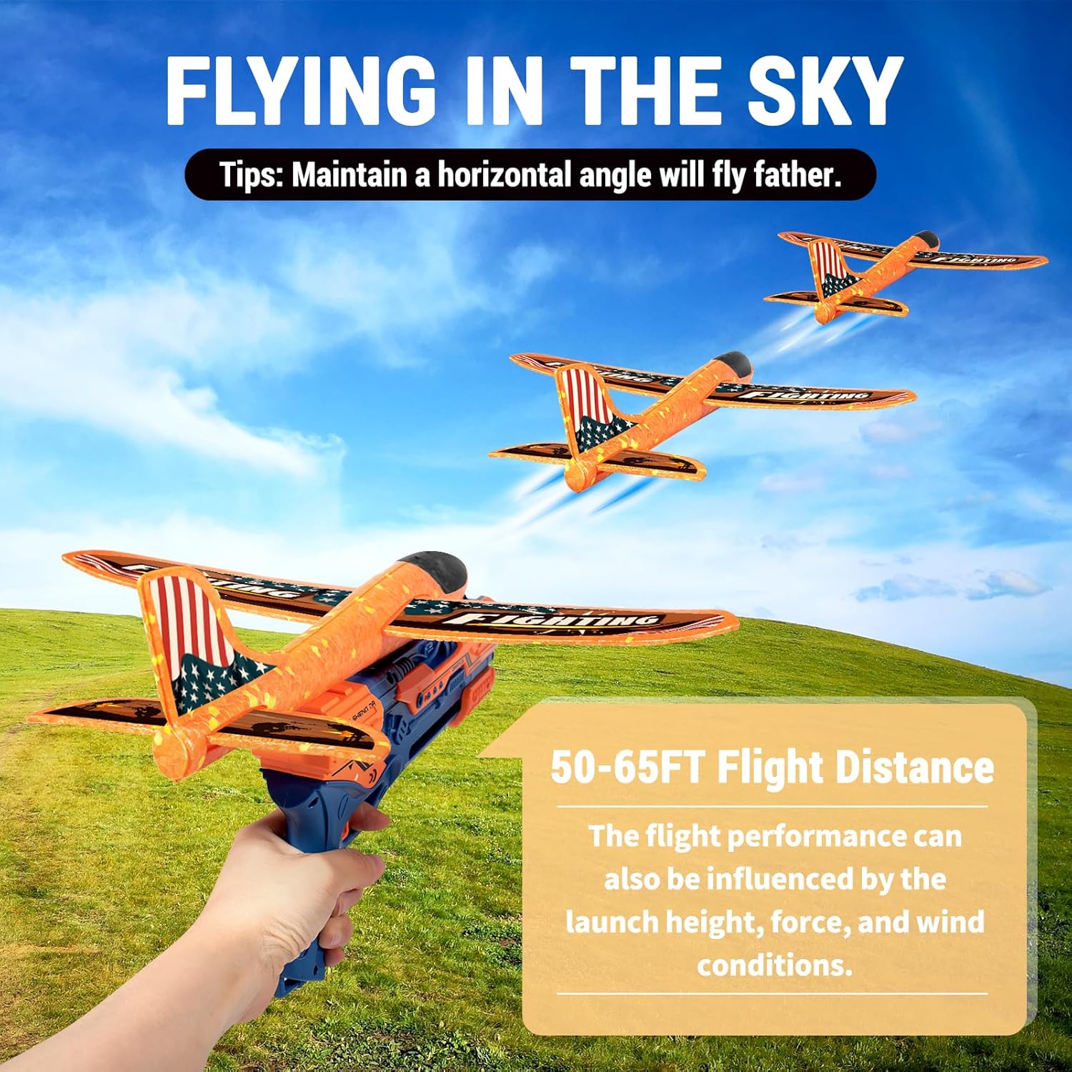 HapKid Paquete de 4 lanzadores de aviones, aviones de espuma con 2 modos de vuelo, tirachinas y calcomanías de bricolaje, juguete volador al aire
