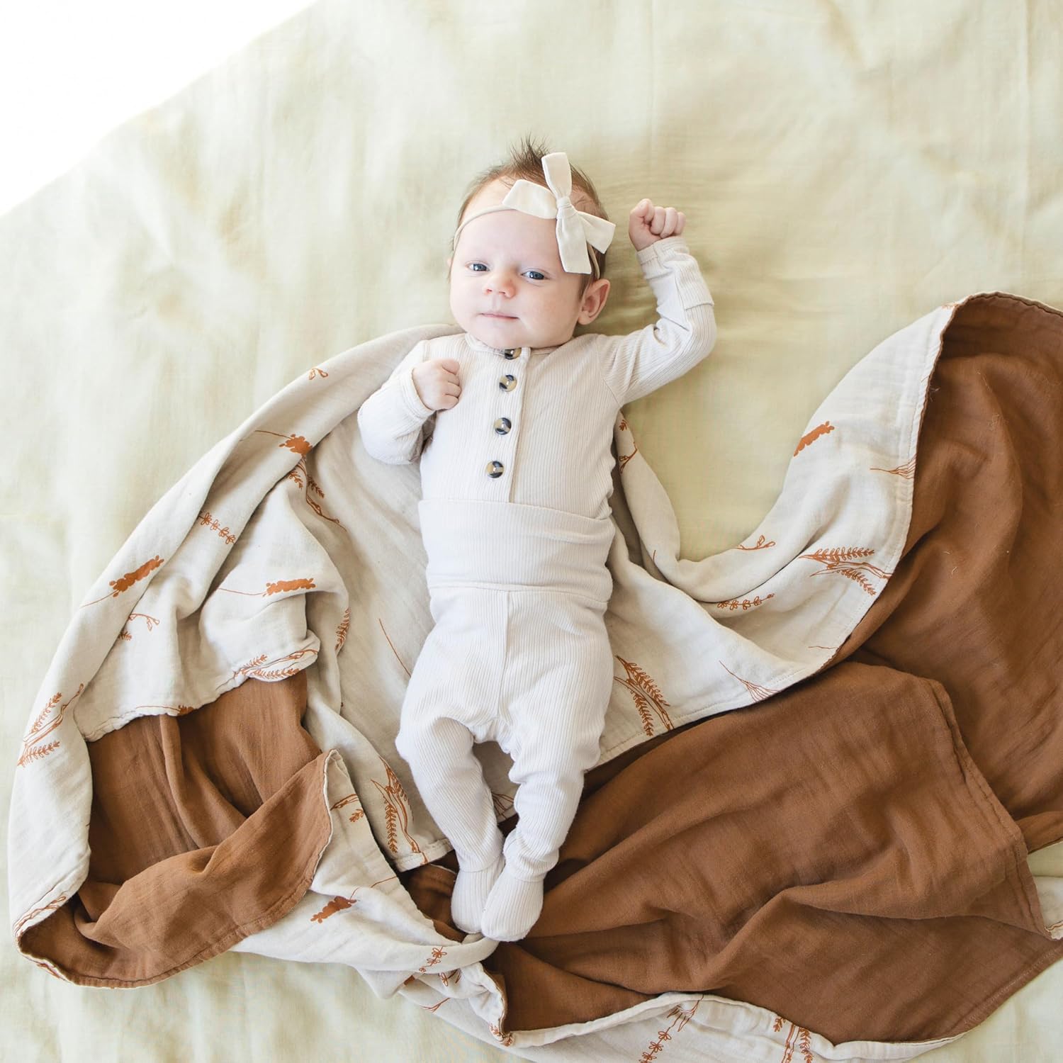 Leyl&Ari Manta básica para niños pequeños  Manta reversible de algodón orgánico para cuna  Género neutro (carameloneutro)