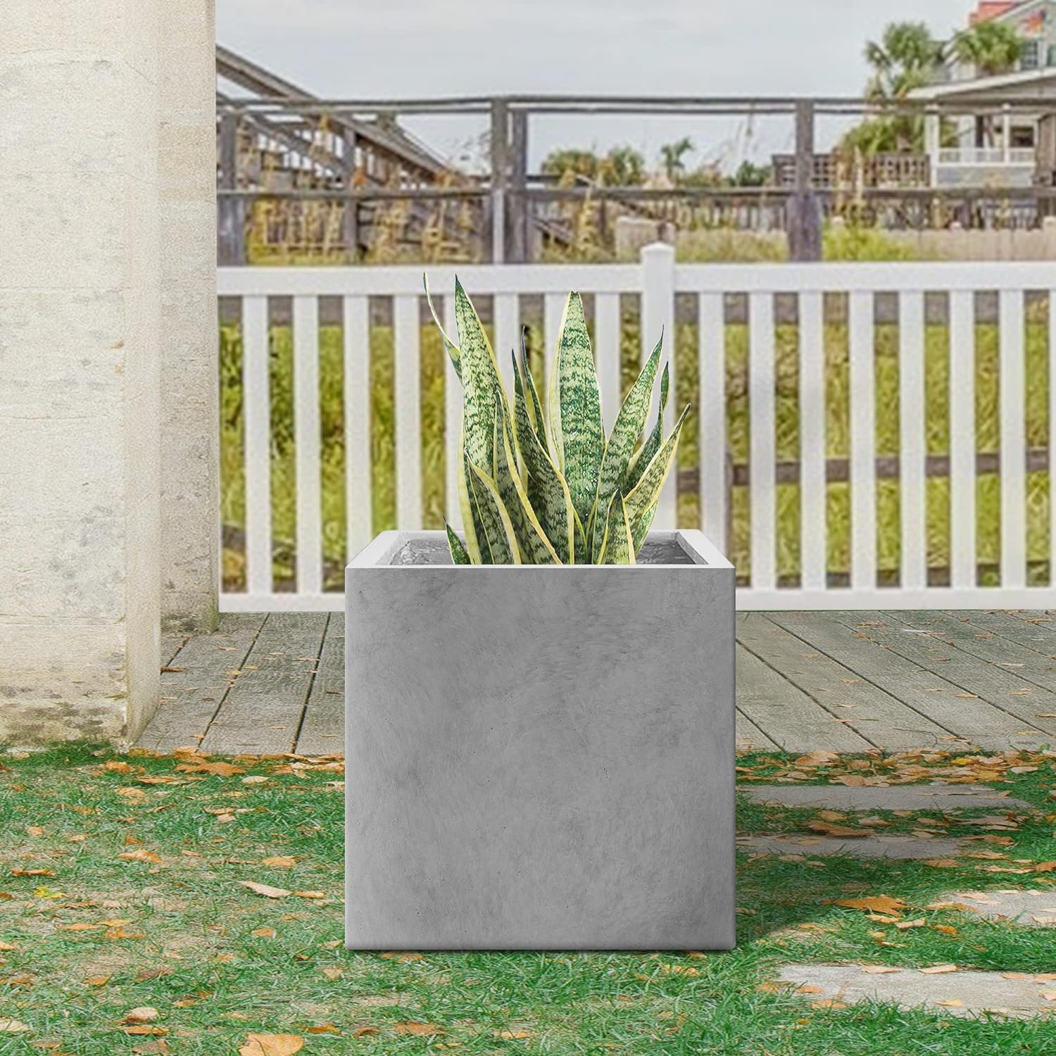 Kante Maceta cuadrada de hormigón de 10 pulgadas para exteriores, interiores, patio, jardín, maceta grande con orificio de drenaje y tapón de goma,