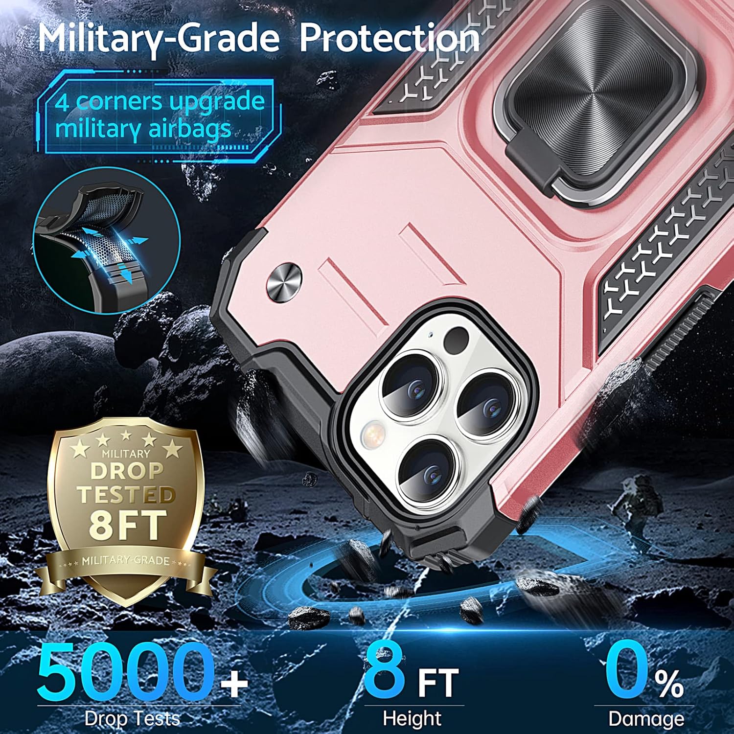 Anqrp Diseñada para iPhone 12 y iPhone 12 Pro, funda protectora de grado militar con anillo de metal mejorado soporte magnético compatible con