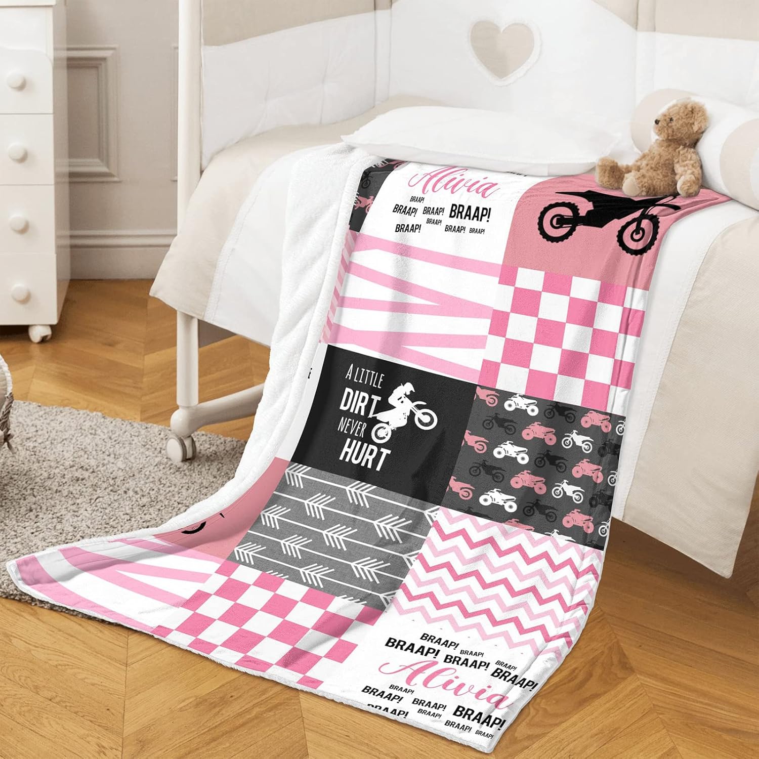 Munific Mantas de bebé personalizadas con nombre, edredón de bebé personalizado para niñas y niños, manta de bebé de moto de cross para bebés recién
