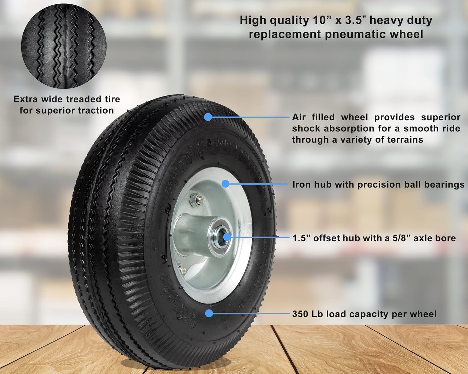 Vergo Pneumatic Wheels – Paquete de 2 ruedas de repuesto de ruedas llenas de aire resistentes, neumáticos roscados, ruedas de camión de mano de 10 x