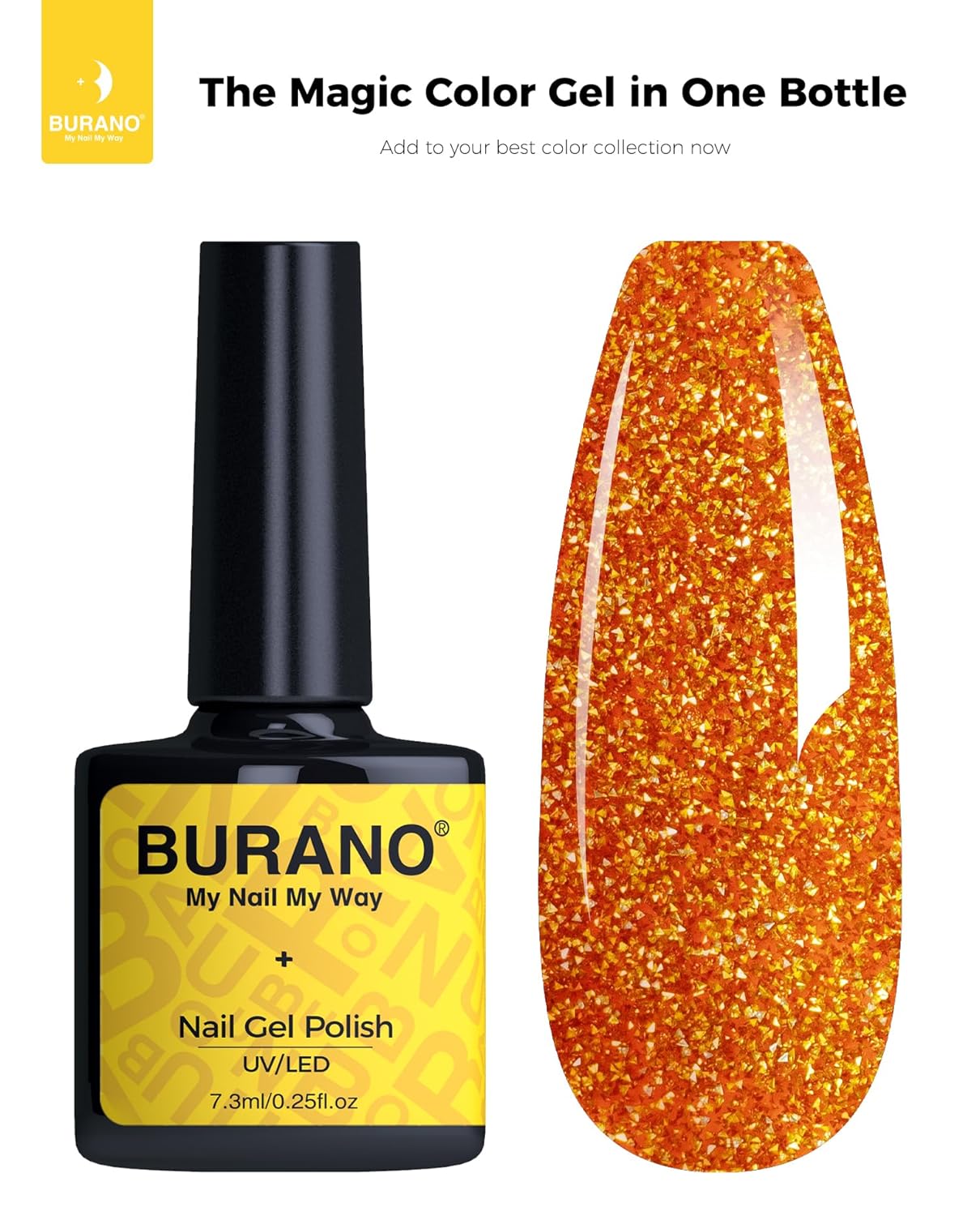 BURANO Esmalte de uñas de gel reflectante, esmalte de gel reflectante con purpurina de diamante de 0.2 fl oz, esmalte de gel de color brillante para