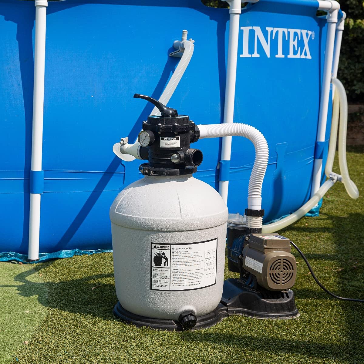 XtremepowerUS Filtro de arena de 16 pulgadas con temporizador de bomba de piscina de 0.75 HP de 15,000 galones para piscina sobre el suelo