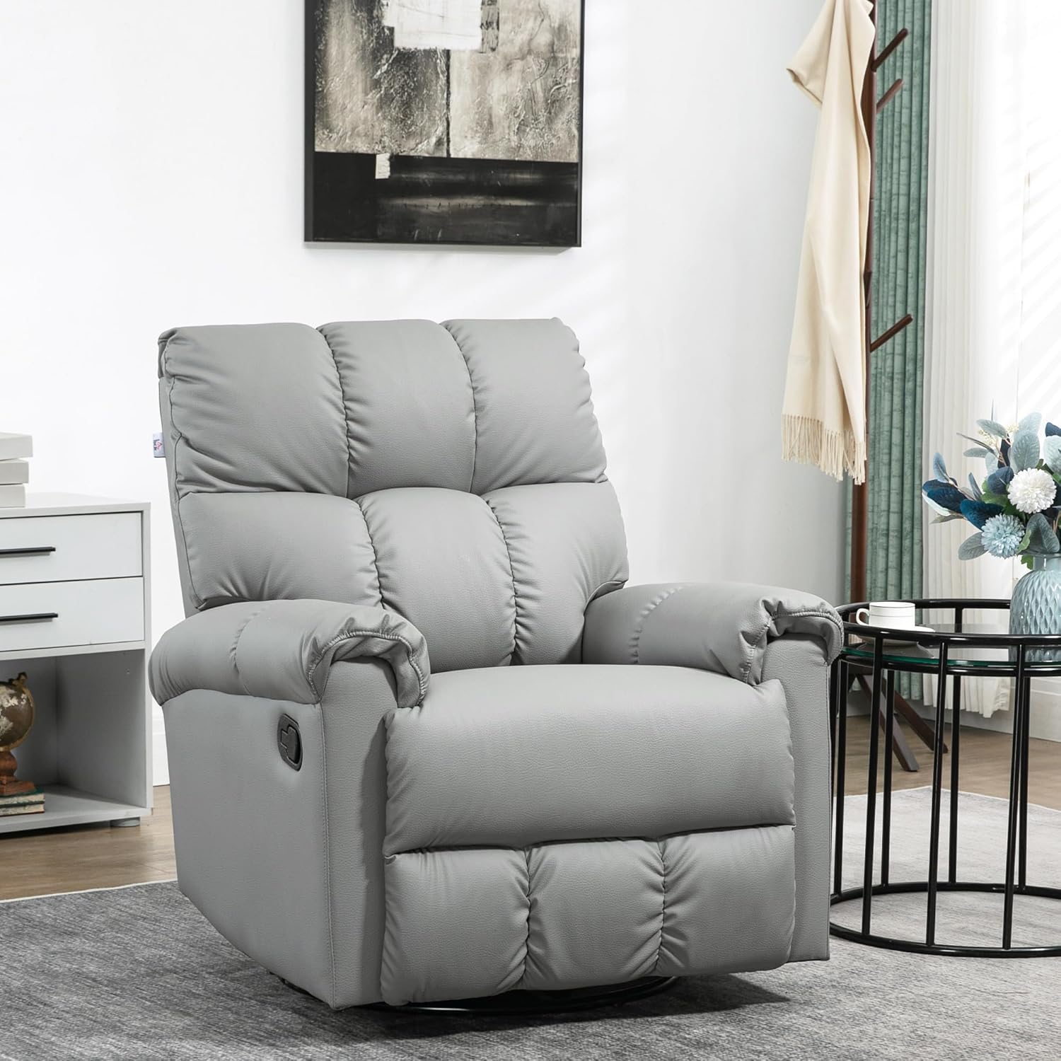 HOMCOM Rocker – Silla reclinable con respaldo y asiento sobrerelleno, silla reclinable manual de piel sintética con reposapiés y base de rotación