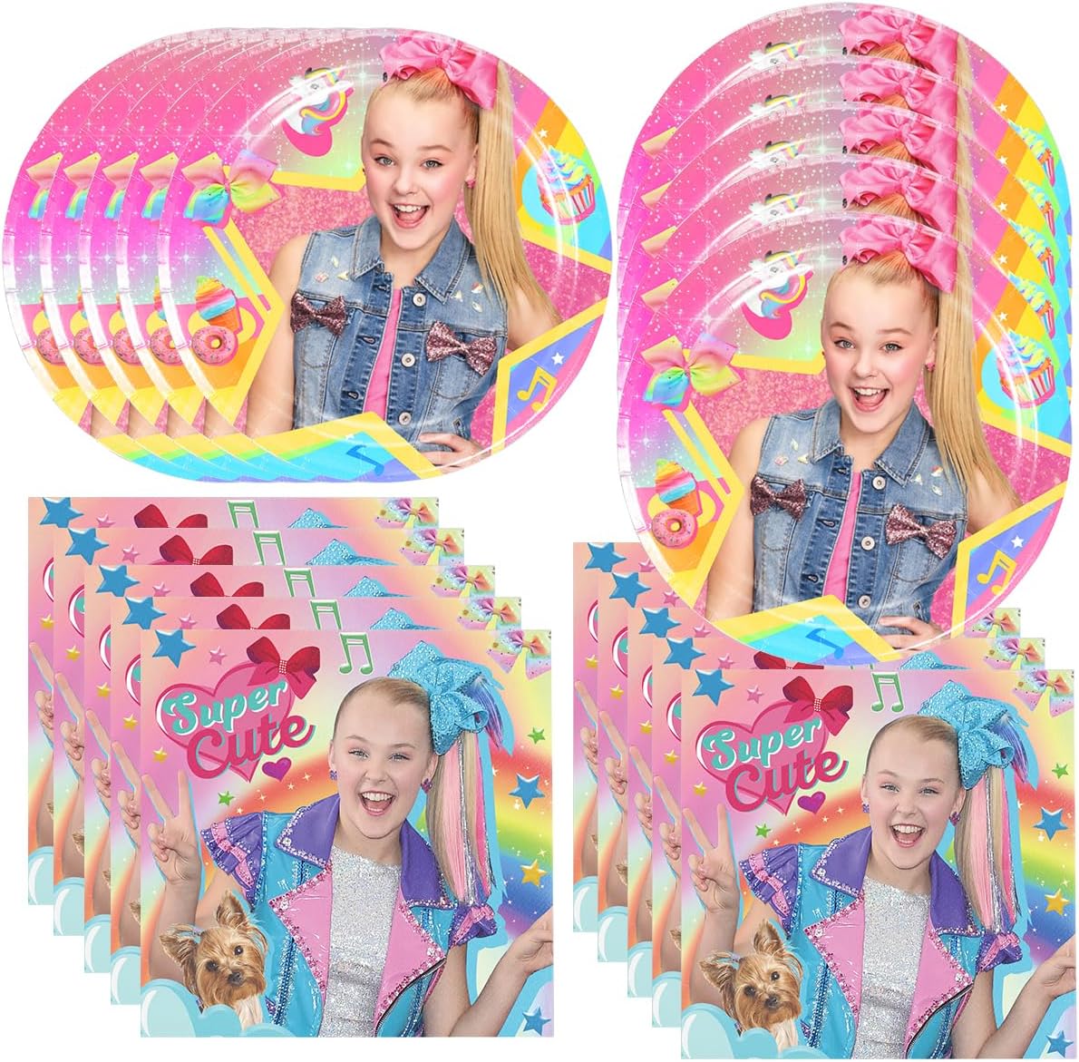 GYSIXGAOSU El paquete de 40 suministros de fiesta de cumpleaños Jojo Siwas incluye 20 platos, 20 servilletas para la decoración de fiesta de Jojo
