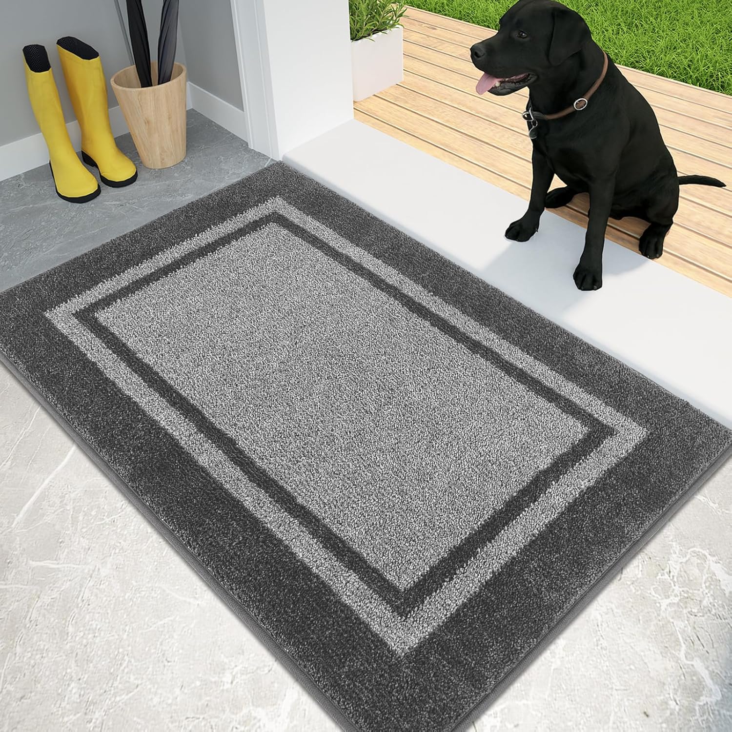 PURRUGS Tapete para puerta de 20 x 32 pulgadas, antideslizante, lavable a máquina, raspador de zapatos, alfombra de bienvenida súper absorbente para