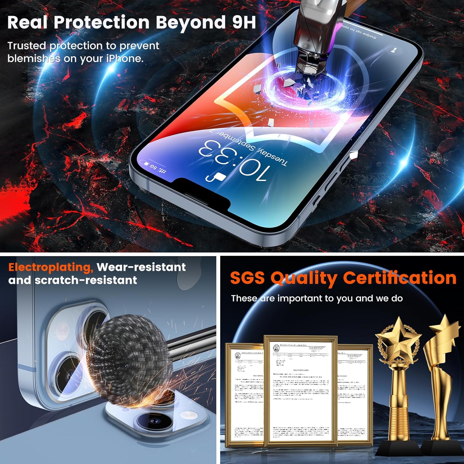 Paquete de 4 protectores de pantalla de privacidad para iPhone 14 6.1 pulgadas con 2 protectores de lente de cámara, protección contra caídas
