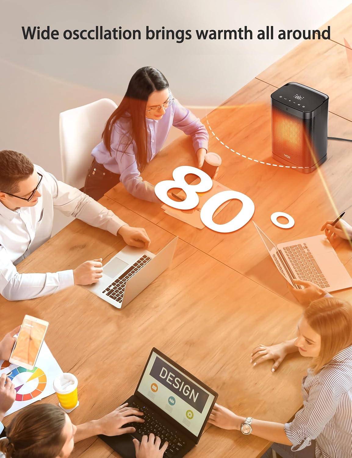 Calentadores de espacio para uso en interiores, calentador portátil VCK con oscilación de 80, calentador eléctrico PTC de 1500 W con termostato,