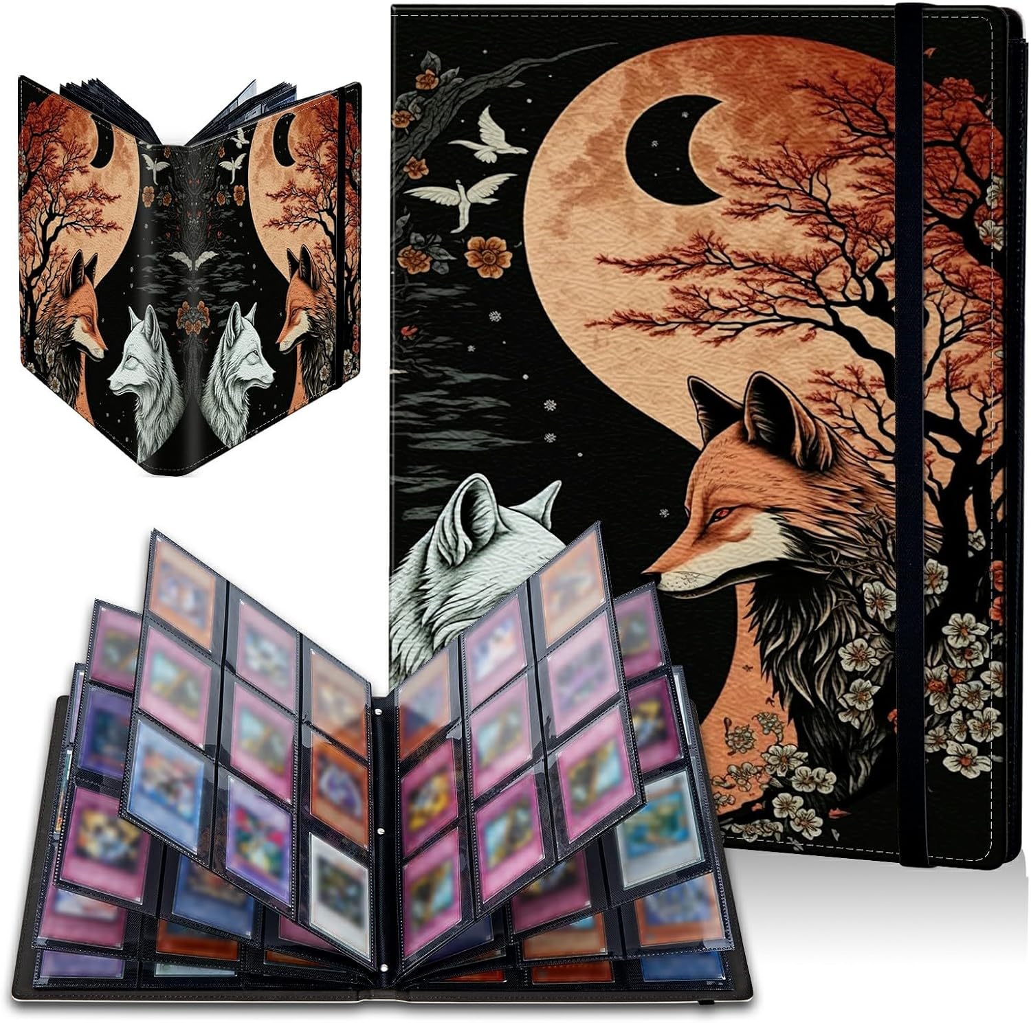 Yin-Yang – Carpeta de tarjetas de zorro, 9 bolsillos para álbum de tarjetas intercambiables, carga lateral, 540 bolsillos, tarjetero de poliuretano