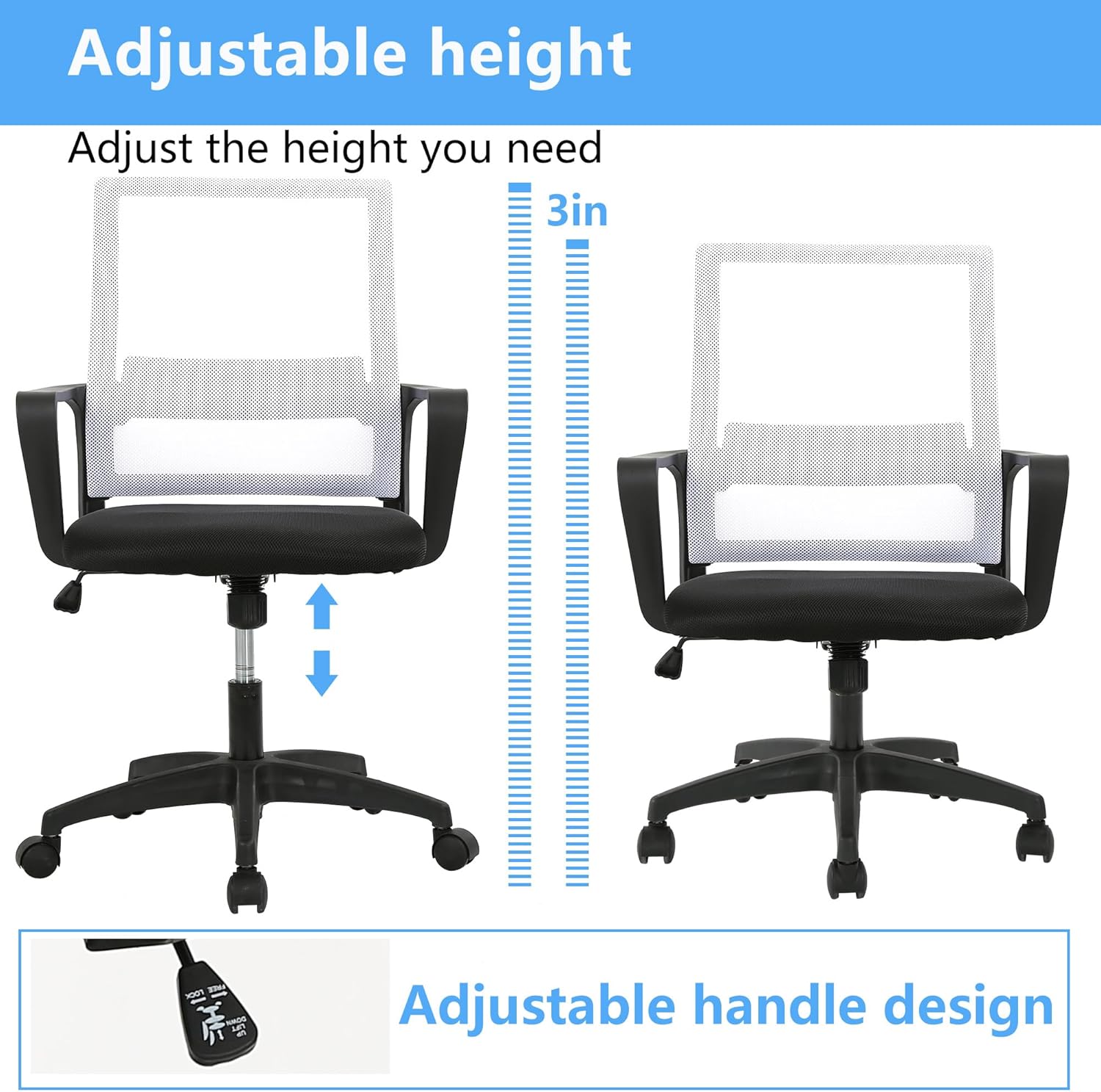PayLessHere Silla de oficina para computadora, silla ergonómica de malla, respaldo medio, silla giratoria para oficina en casa, silla de escritorio