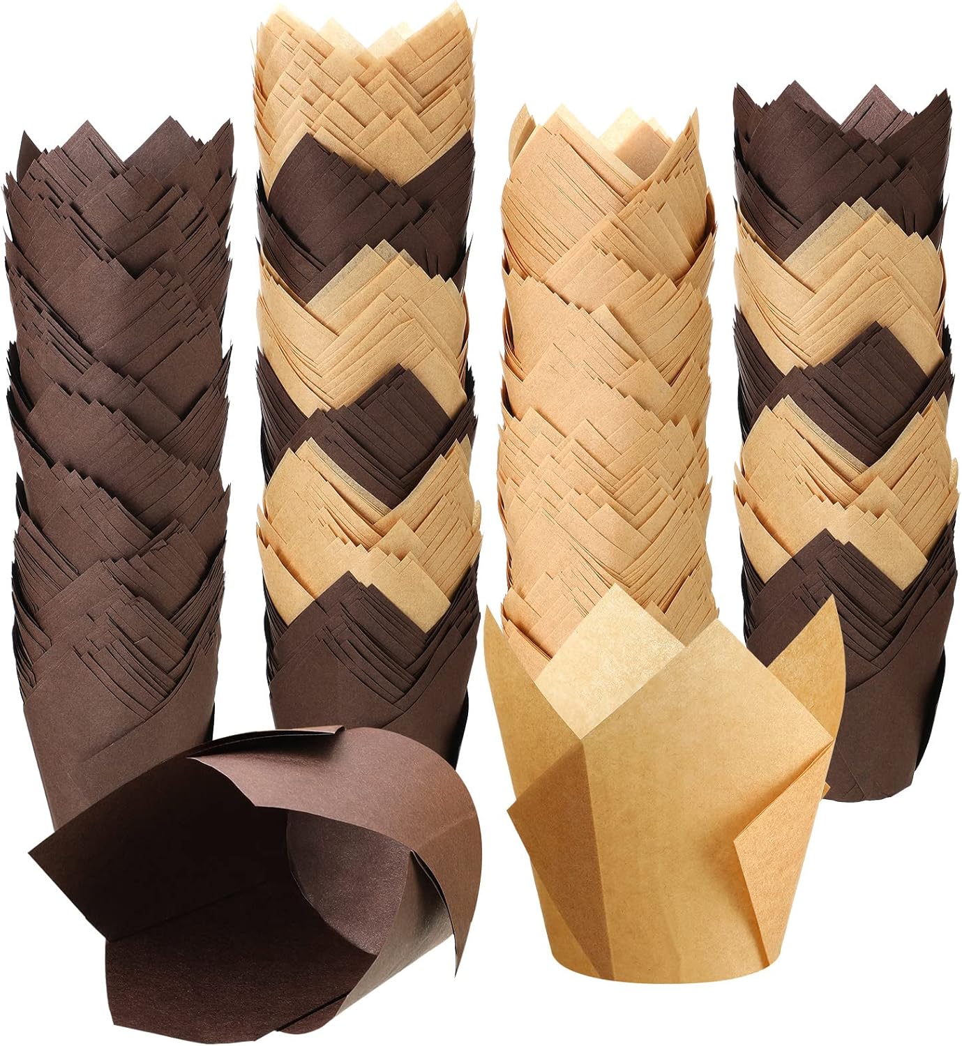 400 forros de tulipanes para cupcakes para hornear, moldes de tulipán para muffins, envoltorios a prueba de grasa, soportes para tazas de hornear