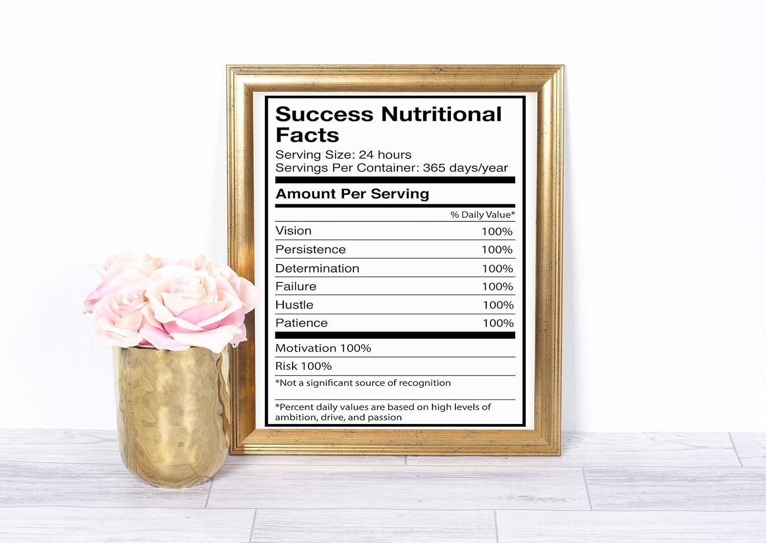 Inspirational And Motivational Wall Art Print – 8×10″ UNFRAMED Print – Success ‘Nutritional Facts’ Wall Decor Sign, Black & White – Perfect For