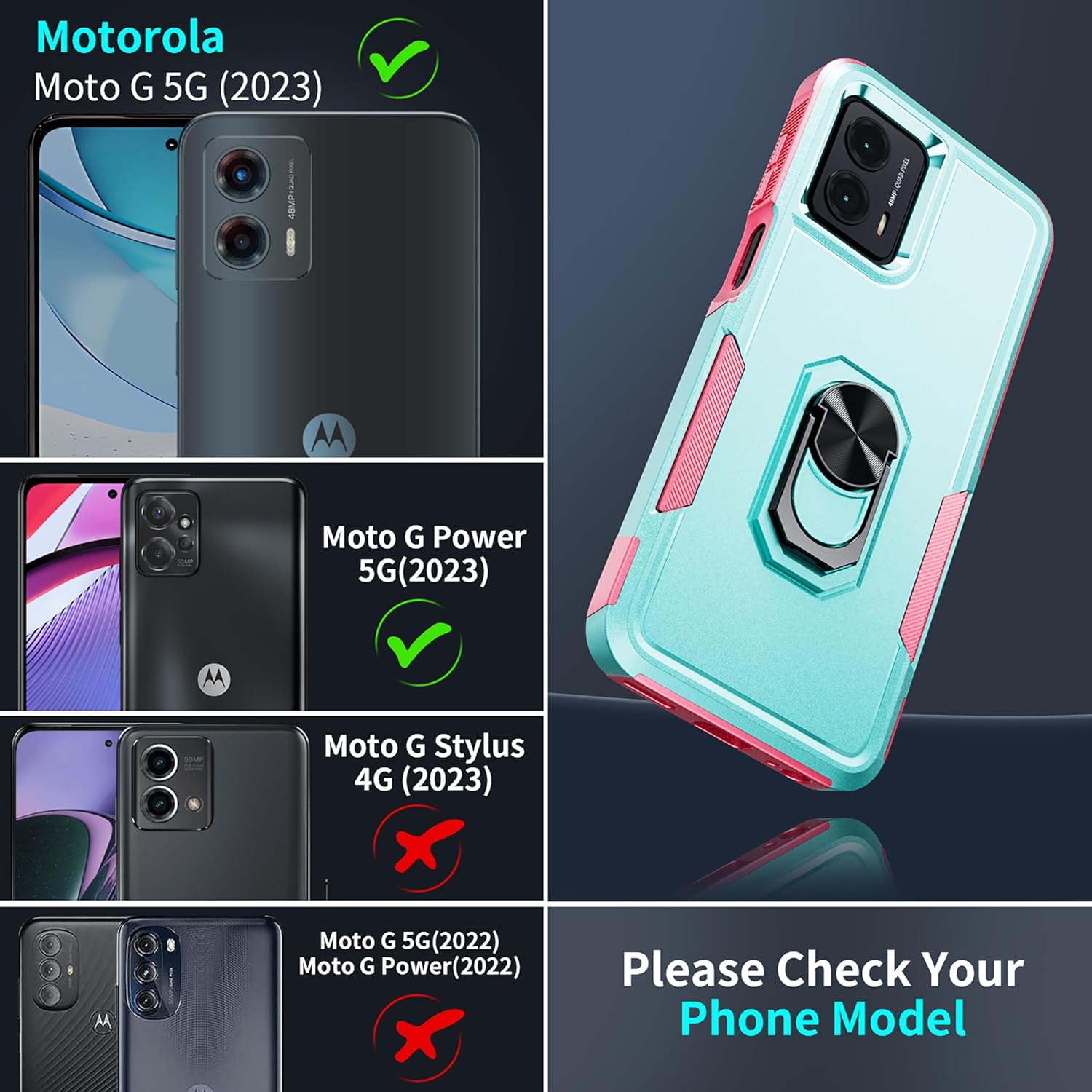 LUTTY Funda diseñada para Motorola Moto G 5G 2023, Moto G Power 5G 2023, con soporte de anillo giratorio de 360 y protector de pantalla, parte