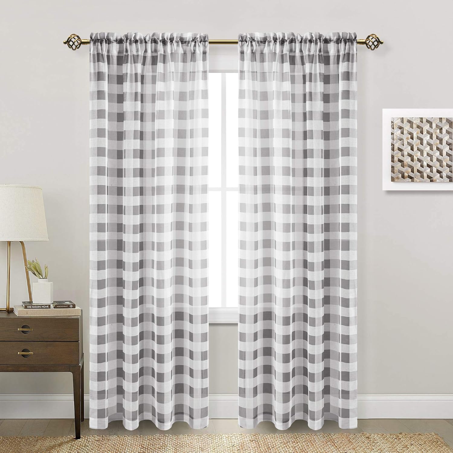 Hiasan Buffalo – Cortinas transparentes a cuadros para sala de estar, con dobladillo para el barral de la ventana, para dormitorio y granja