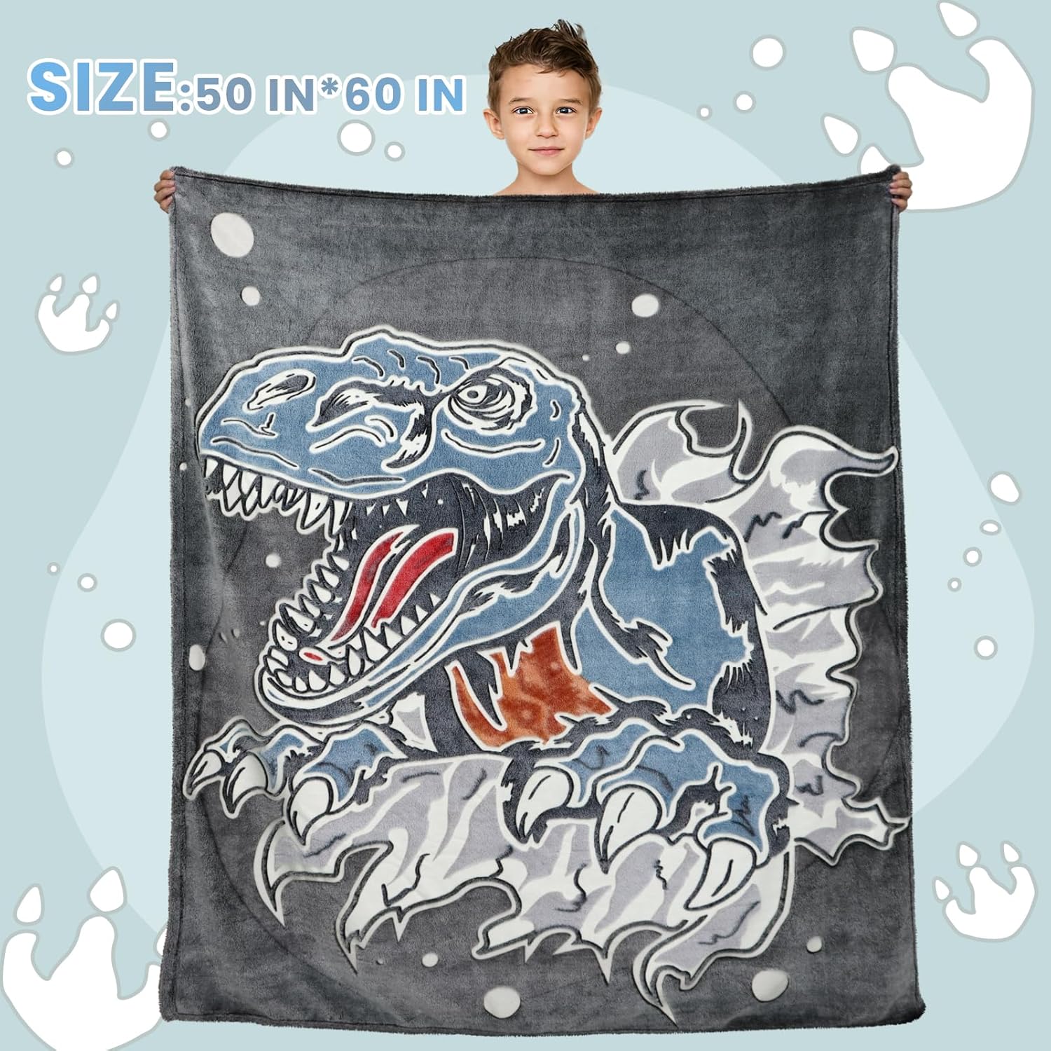 Regalos de dinosaurios para niños, manta que brilla en la oscuridad, manta de dinosaurio de 1 a 15 años, regalo de cumpleaños, Navidad, día de San