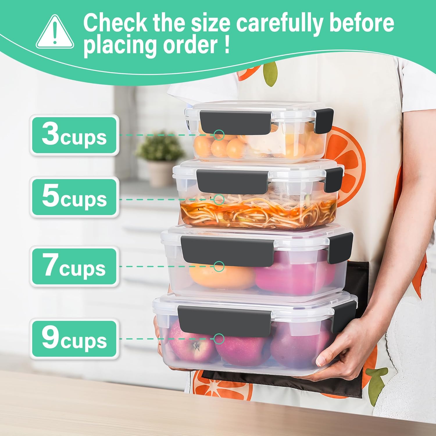 Recipientes de almacenamiento de alimentos sin BPA con tapas, 5 tazas de plástico extra grueso para congelador, sobras de comida preparada,