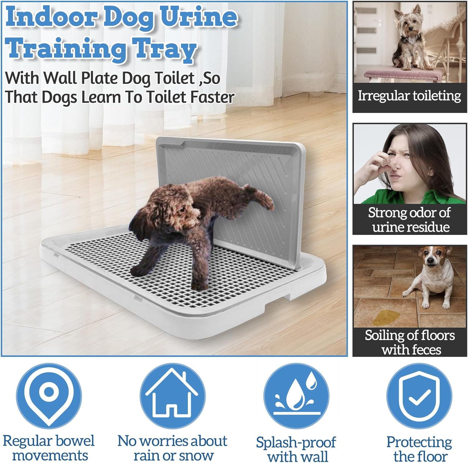 Hamiledyi Bandeja para orinal para perros con bandeja de pared para orinar reutilizable, soporte para almohadillas de entrenamiento de cachorros,