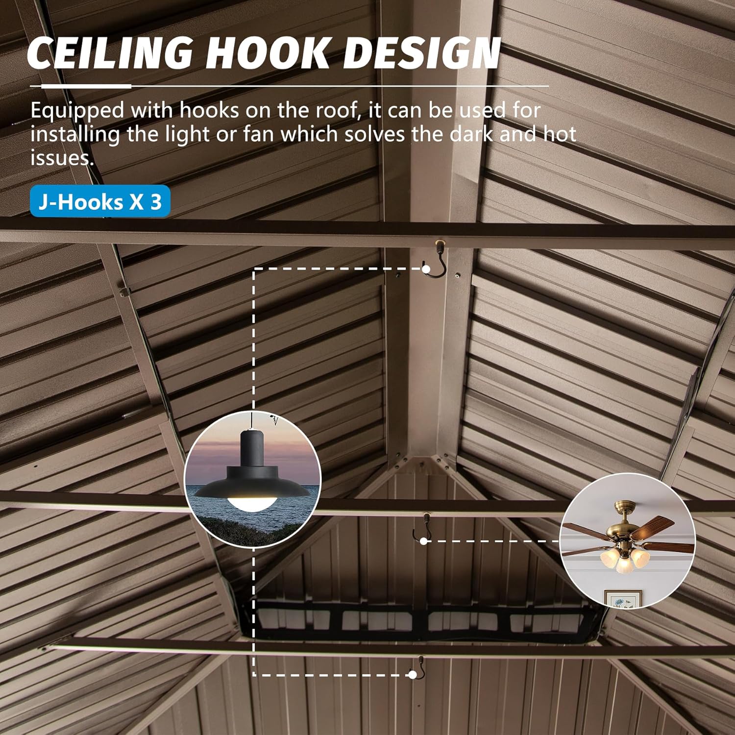 Domi Outdoor Living Cenador de techo rígido de 14 x 20 pies, toldo con marco de aluminio recubierto de madera con doble techo de acero galvanizado,